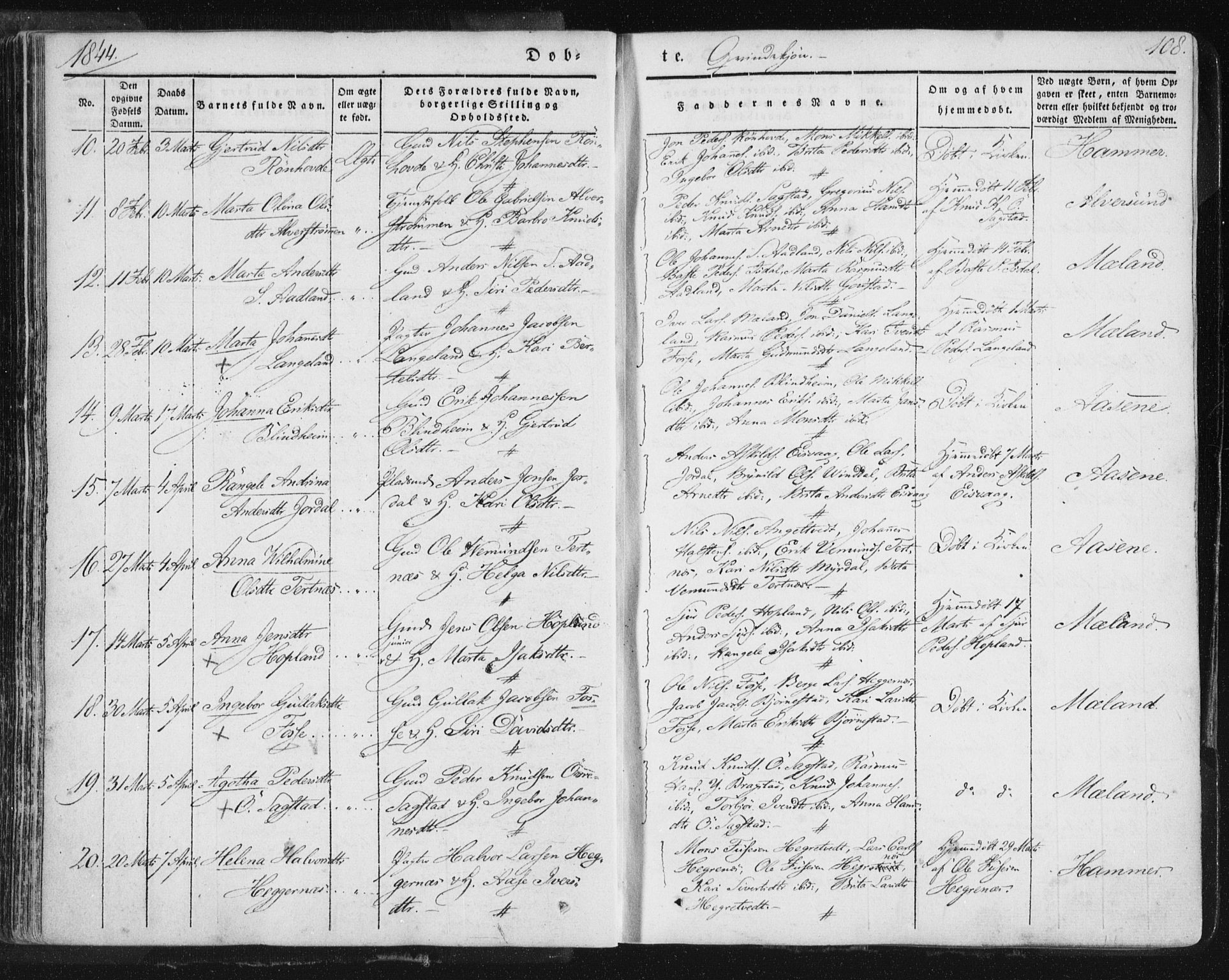 Hamre sokneprestembete, AV/SAB-A-75501/H/Ha/Haa/Haaa/L0012: Parish register (official) no. A 12, 1834-1845, p. 108