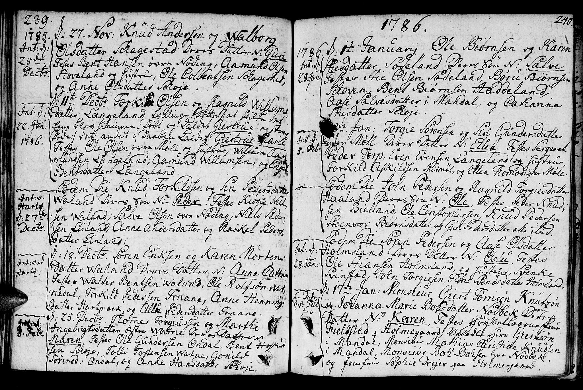Holum sokneprestkontor, SAK/1111-0022/F/Fa/Faa/L0003: Parish register (official) no. A 3, 1780-1821, p. 239-240