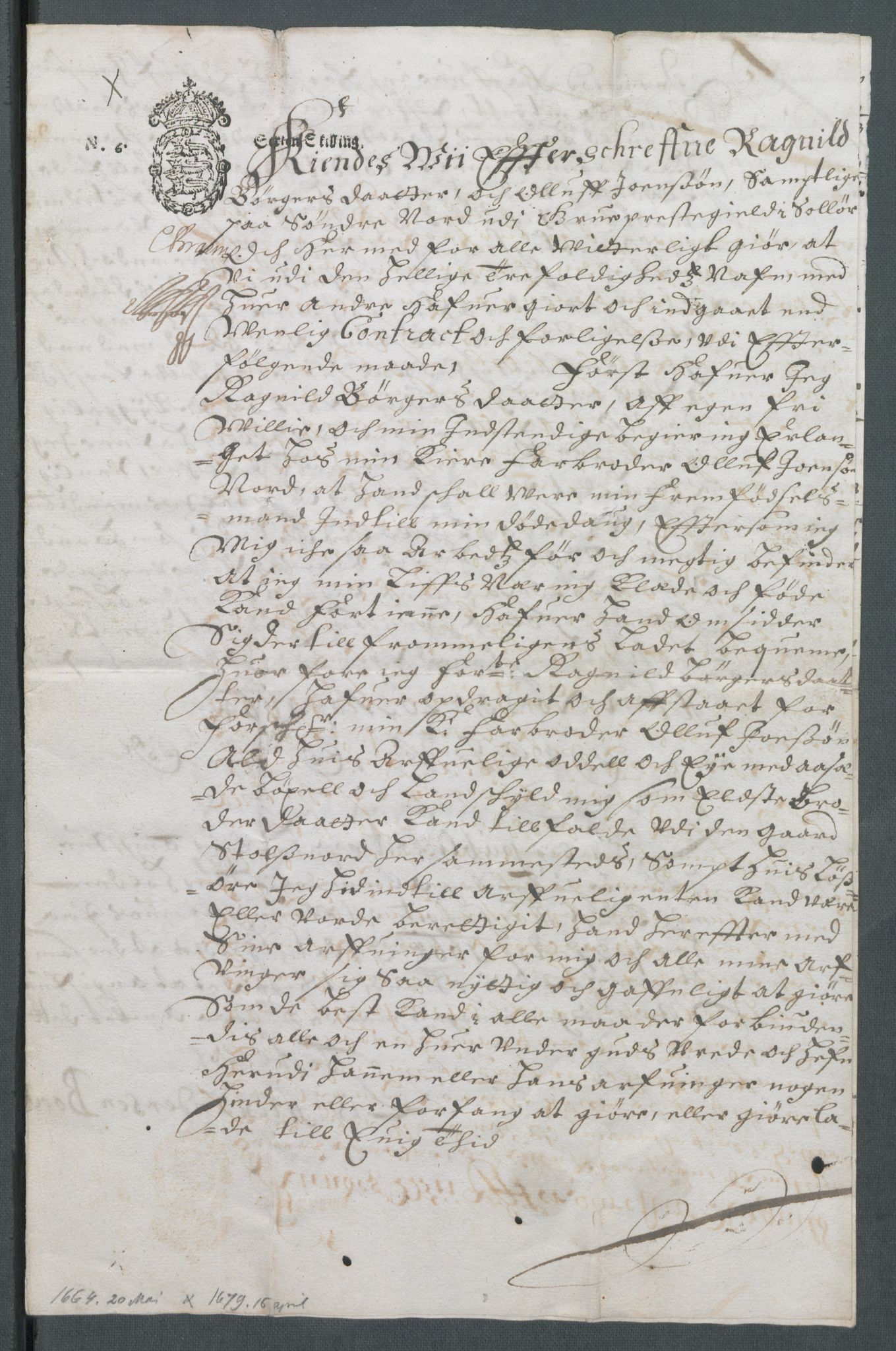Riksarkivets diplomsamling, AV/RA-EA-5965/F02/L0170: Dokumenter, 1664-1666, p. 40