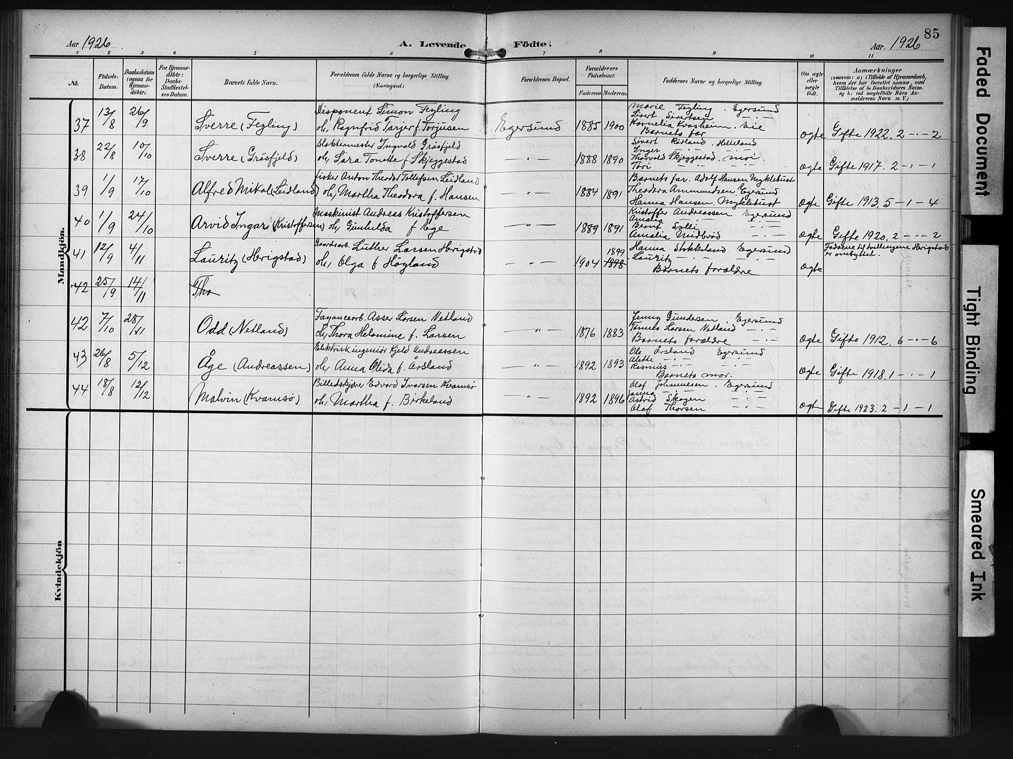 Eigersund sokneprestkontor, SAST/A-101807/S09/L0012: Parish register (copy) no. B 12, 1908-1930, p. 85