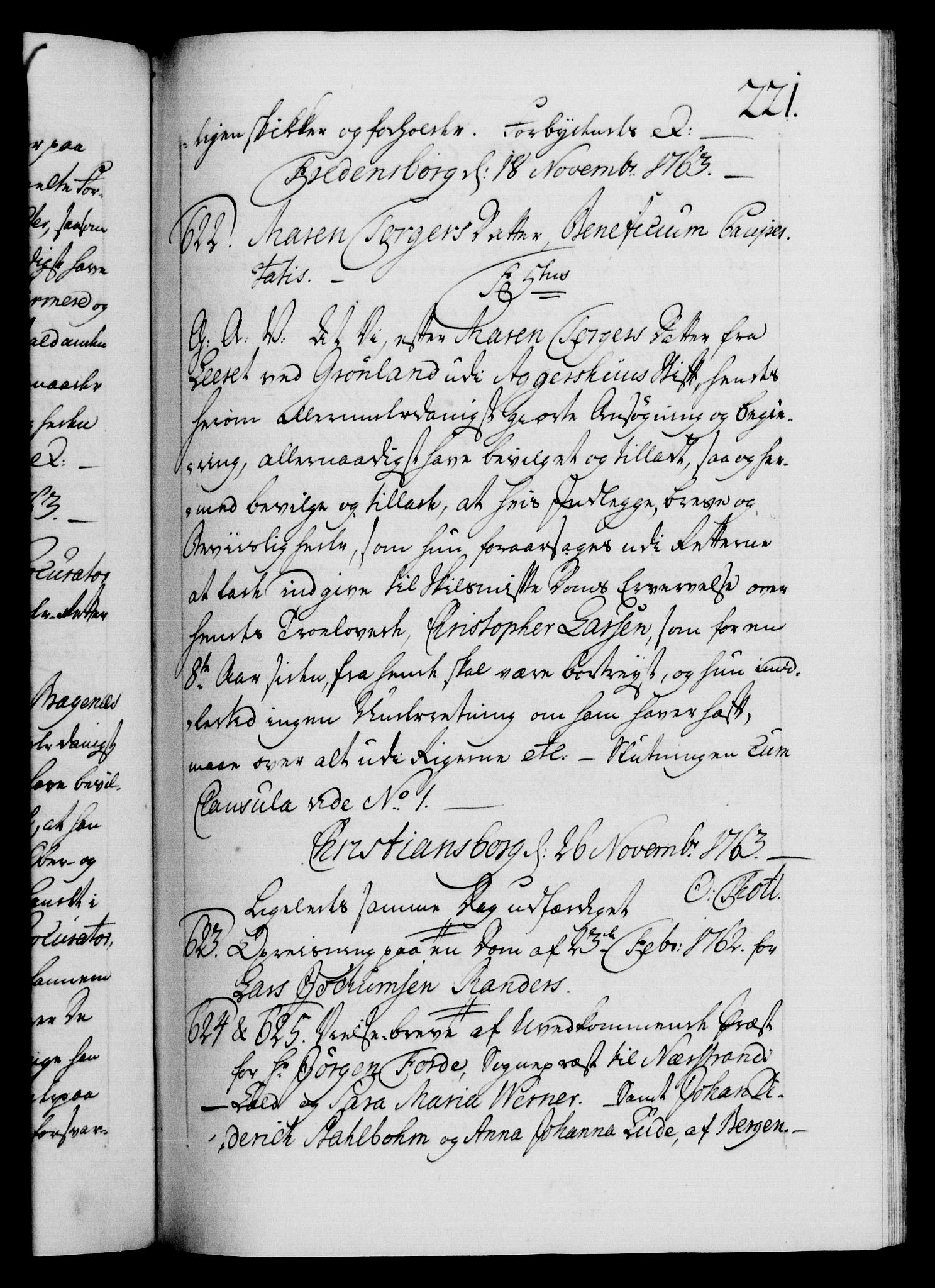 Danske Kanselli 1572-1799, AV/RA-EA-3023/F/Fc/Fca/Fcaa/L0042: Norske registre, 1763-1766, p. 221a