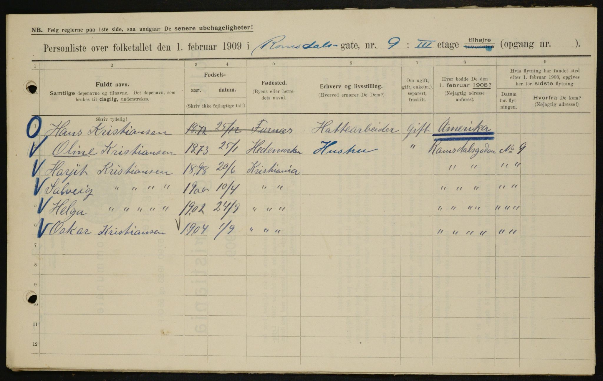 OBA, Municipal Census 1909 for Kristiania, 1909, p. 75539