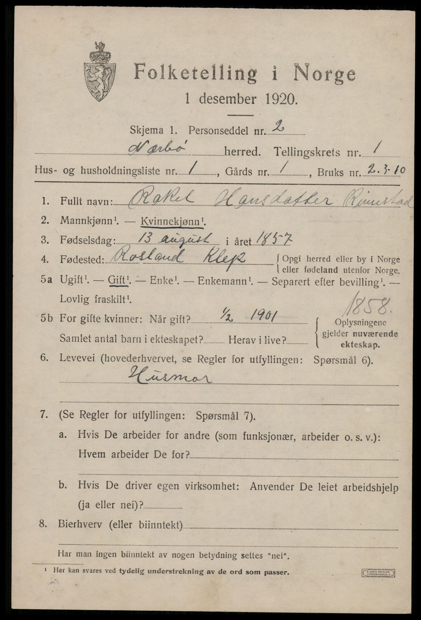 SAST, 1920 census for Nærbø, 1920, p. 765