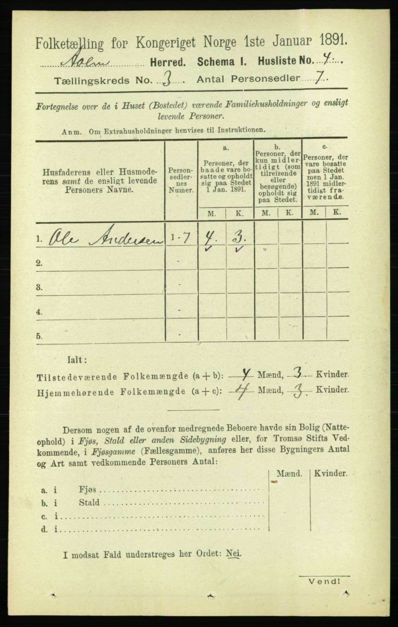 RA, 1891 census for 1644 Ålen, 1891, p. 689