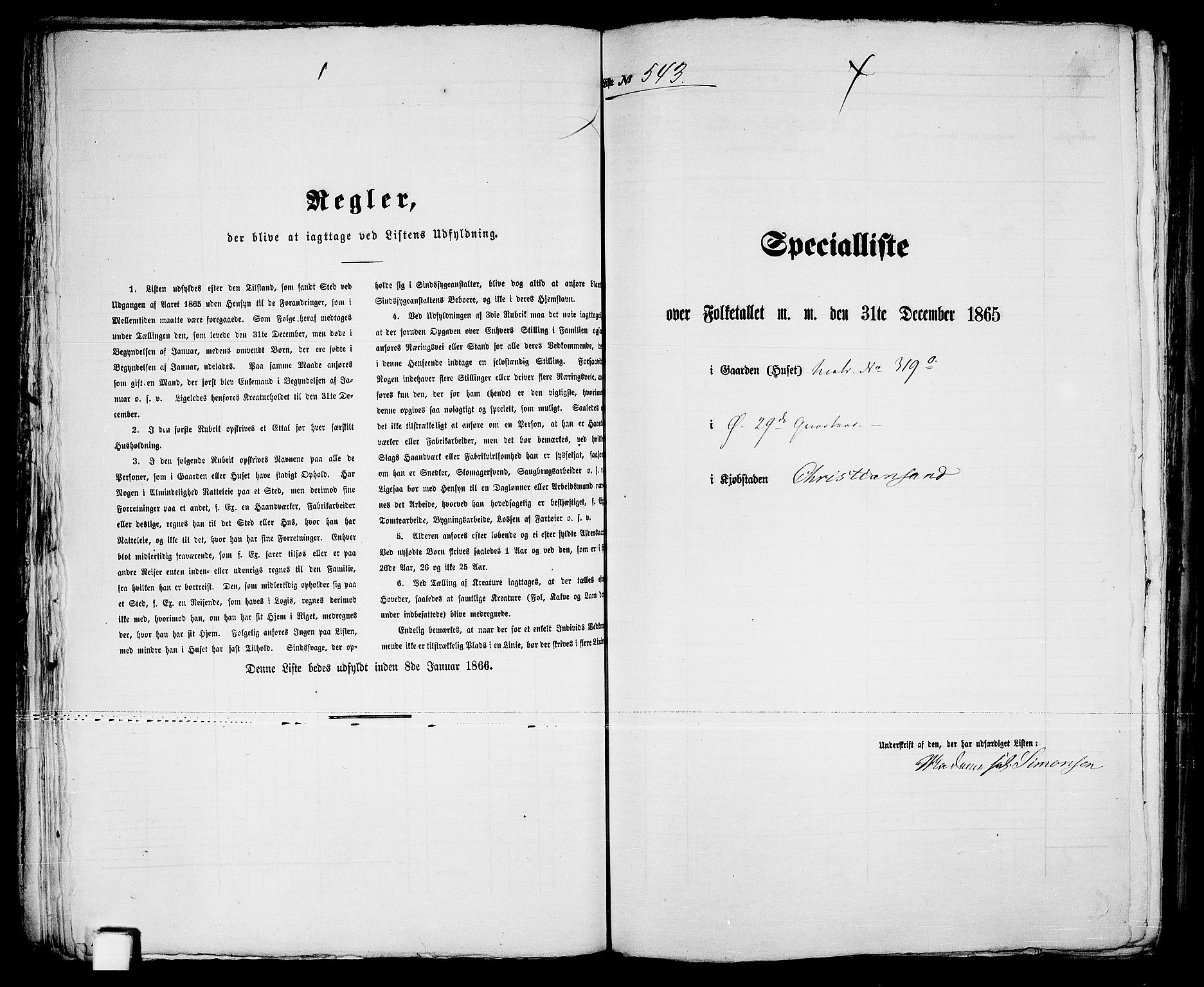 RA, 1865 census for Kristiansand, 1865, p. 1111