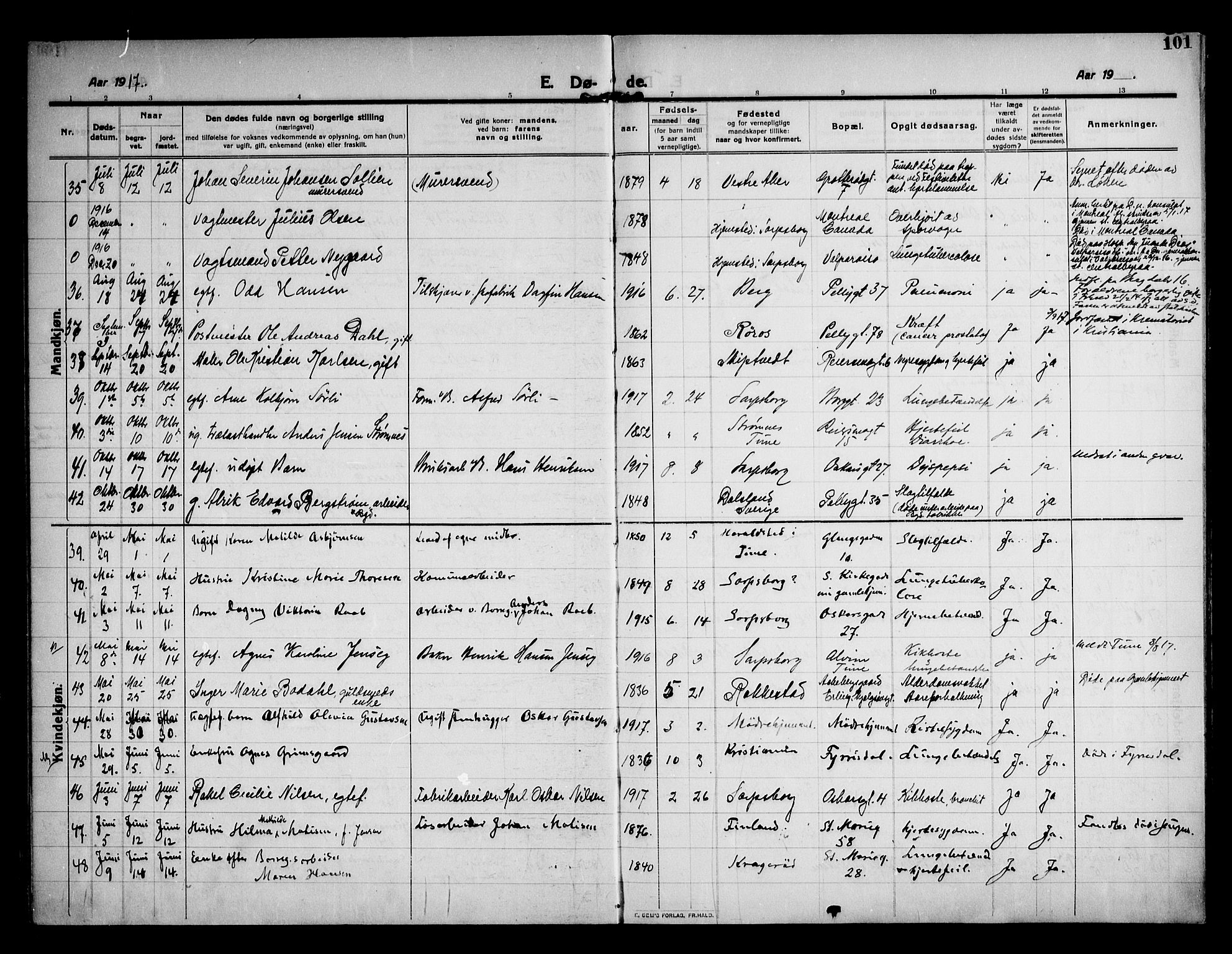 Sarpsborg prestekontor Kirkebøker, AV/SAO-A-2006/F/Fa/L0007: Parish register (official) no. 7, 1910-1918, p. 101