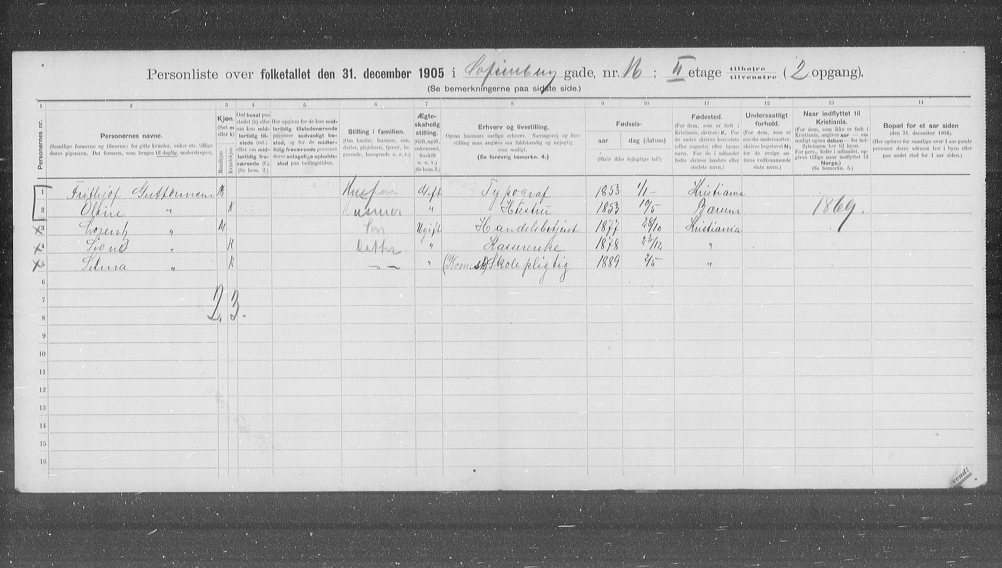 OBA, Municipal Census 1905 for Kristiania, 1905, p. 51176