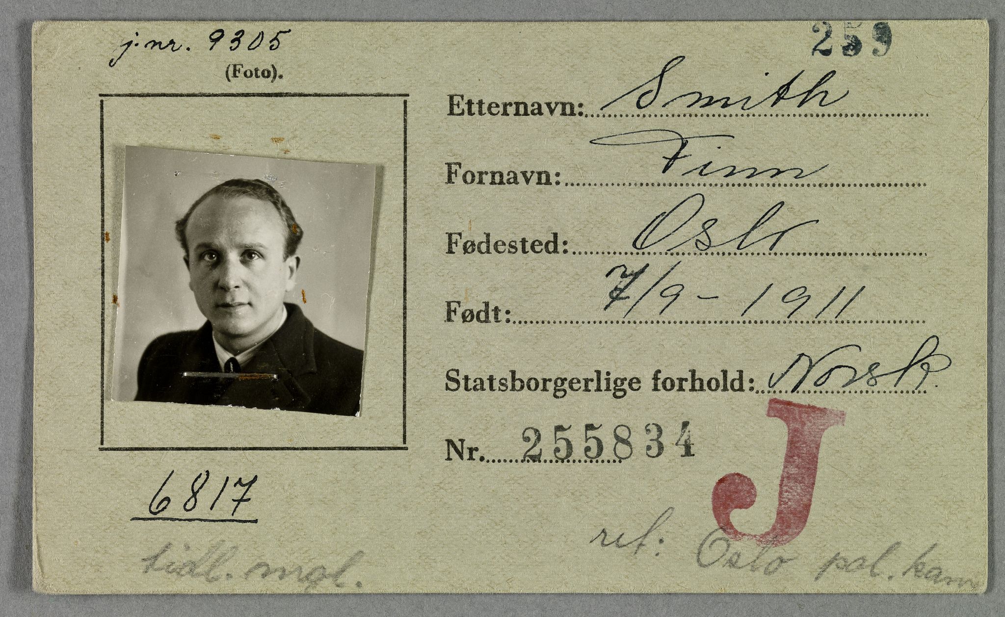 Sosialdepartementet, Våre Falne, RA/S-1708/E/Ee/L0021A: Fotografier av jøder på legitimasjonskort (1941-42), 1941-1942, p. 317
