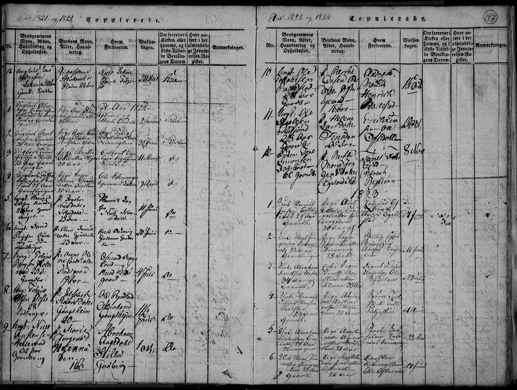 Lyngdal sokneprestkontor, AV/SAK-1111-0029/F/Fa/Fac/L0006: Parish register (official) no. A 6, 1815-1825, p. 197