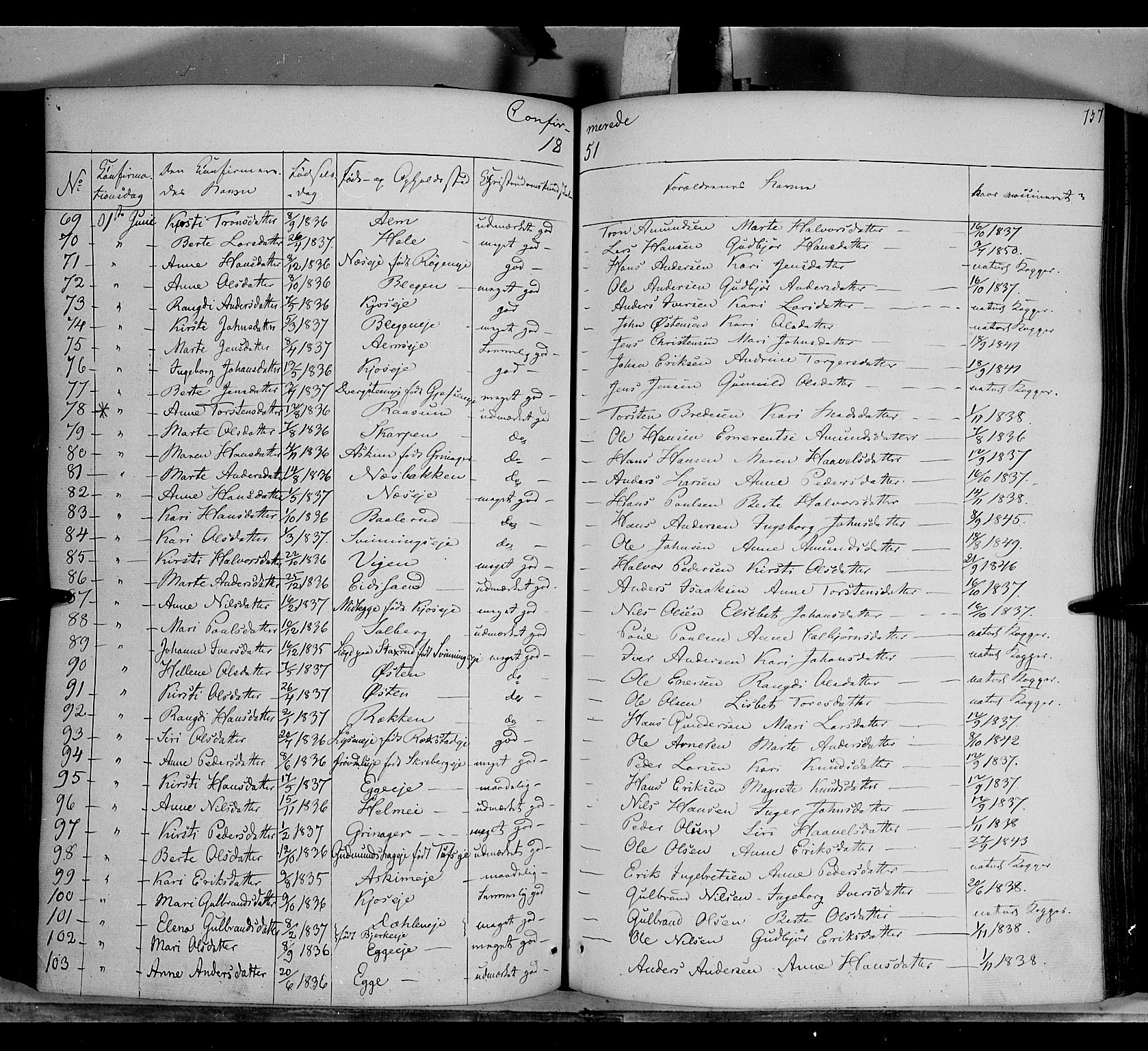 Gran prestekontor, SAH/PREST-112/H/Ha/Haa/L0011: Parish register (official) no. 11, 1842-1856, p. 736-737