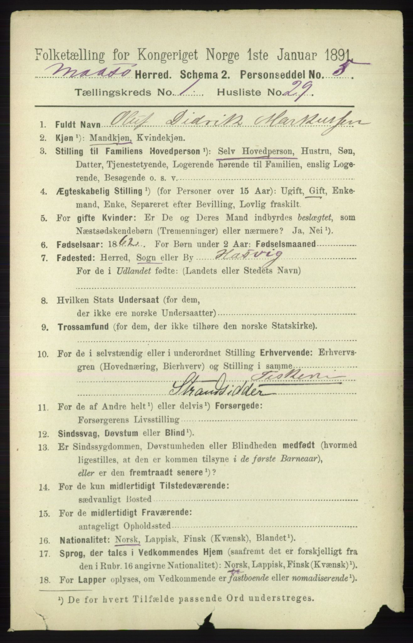 RA, 1891 census for 2018 Måsøy, 1891, p. 215