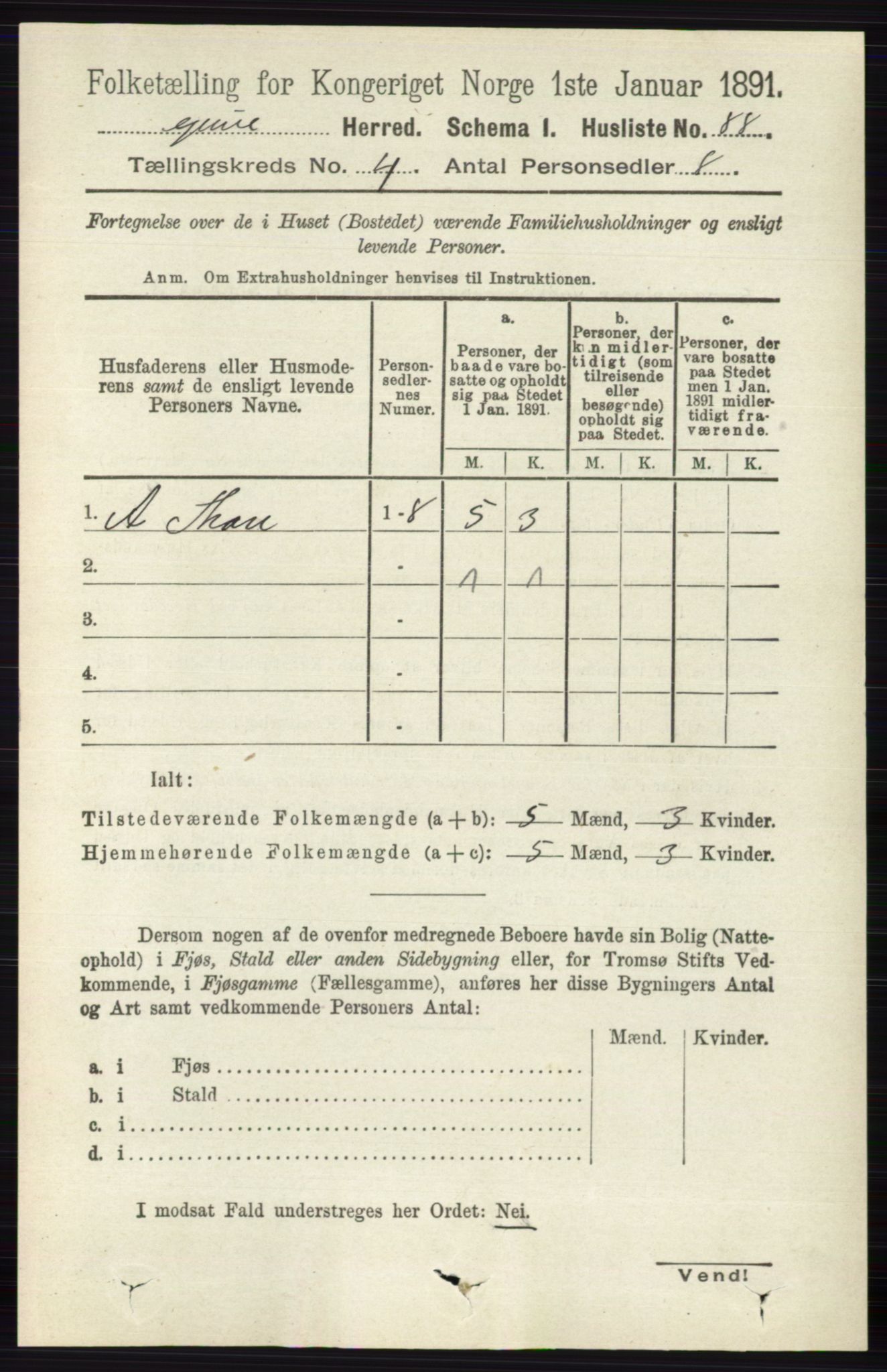 RA, 1891 census for 0423 Grue, 1891, p. 2101