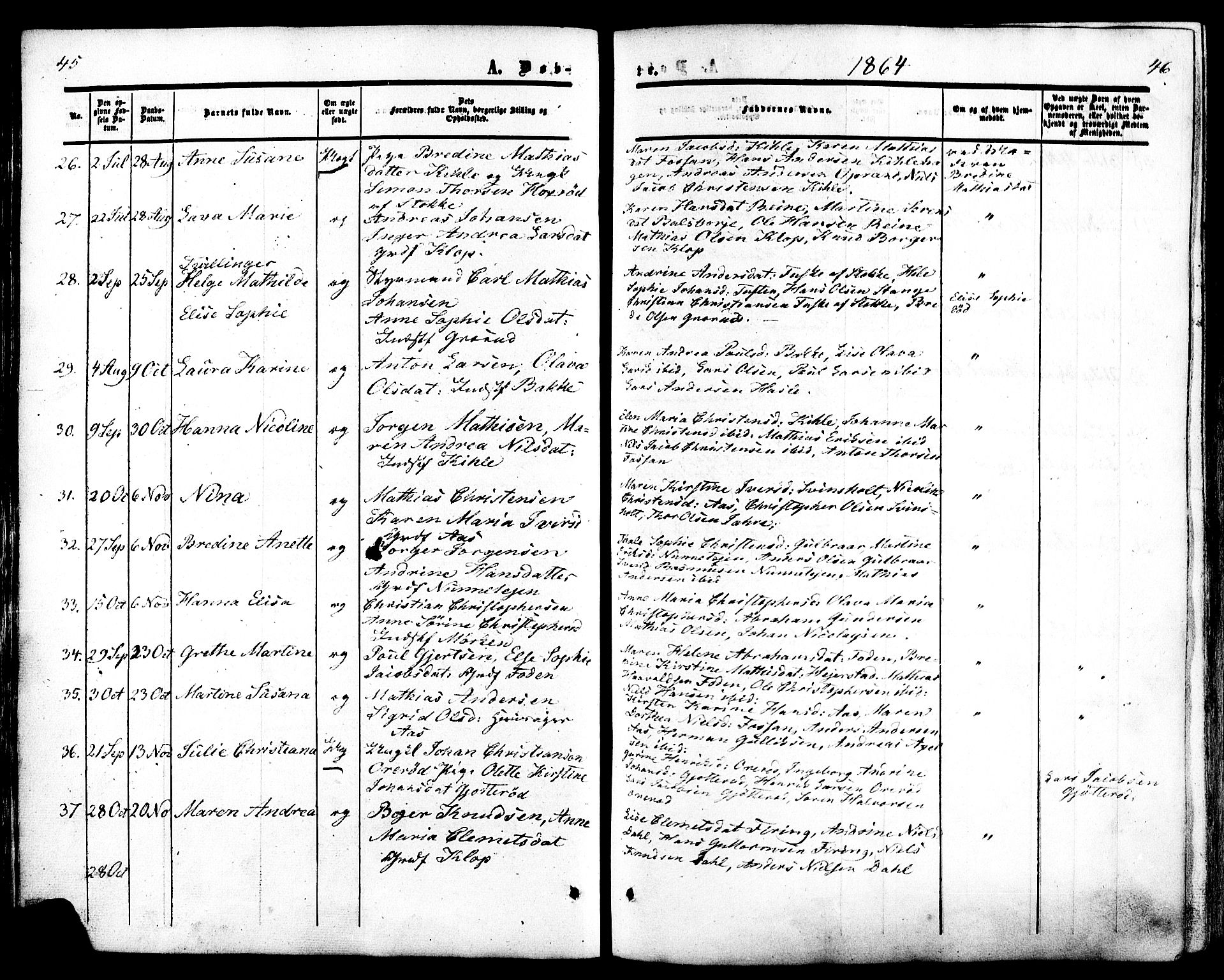 Ramnes kirkebøker, AV/SAKO-A-314/F/Fa/L0006: Parish register (official) no. I 6, 1862-1877, p. 45-46