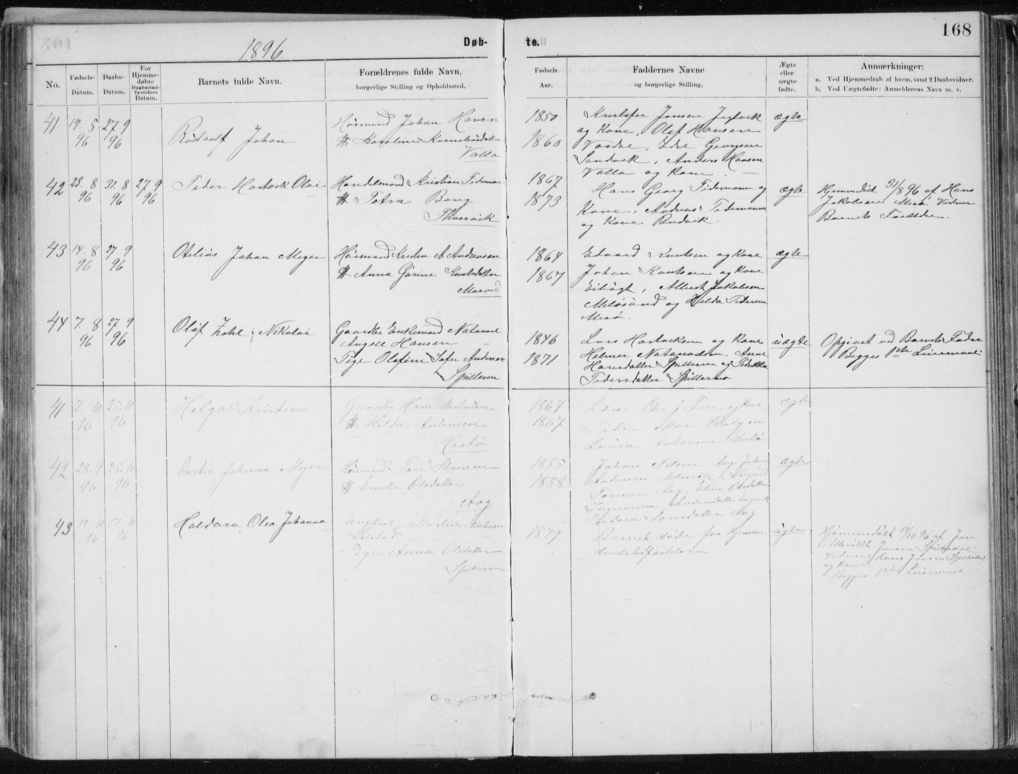 Ministerialprotokoller, klokkerbøker og fødselsregistre - Nordland, SAT/A-1459/843/L0636: Parish register (copy) no. 843C05, 1884-1909, p. 168