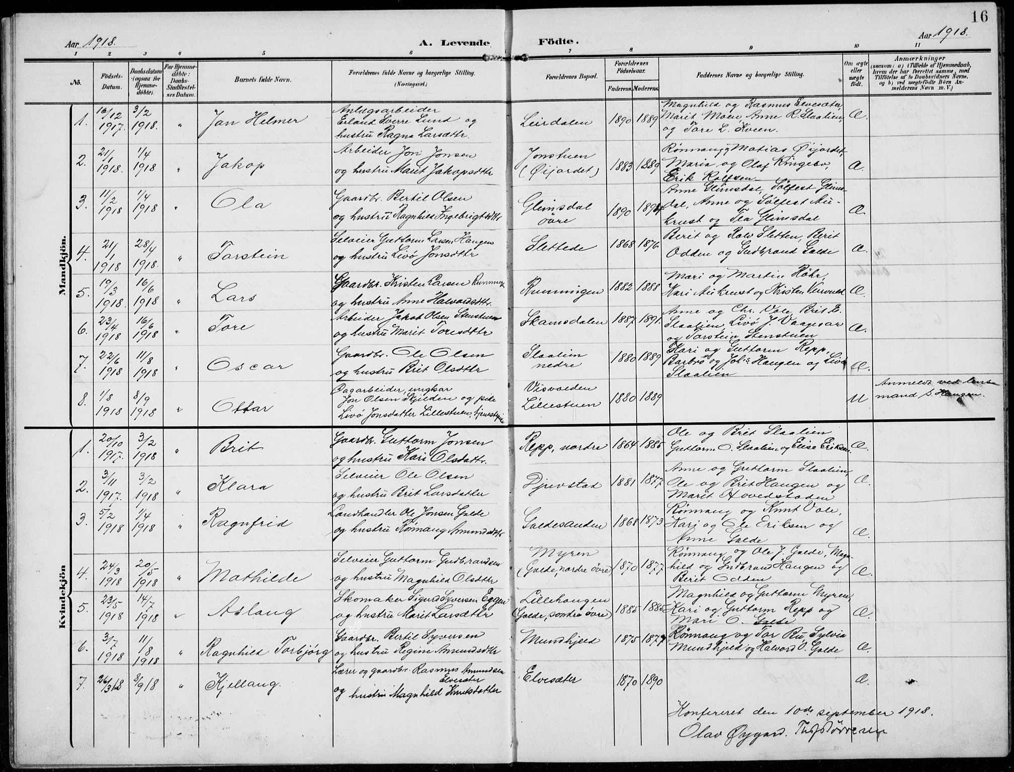 Lom prestekontor, AV/SAH-PREST-070/L/L0007: Parish register (copy) no. 7, 1904-1938, p. 16