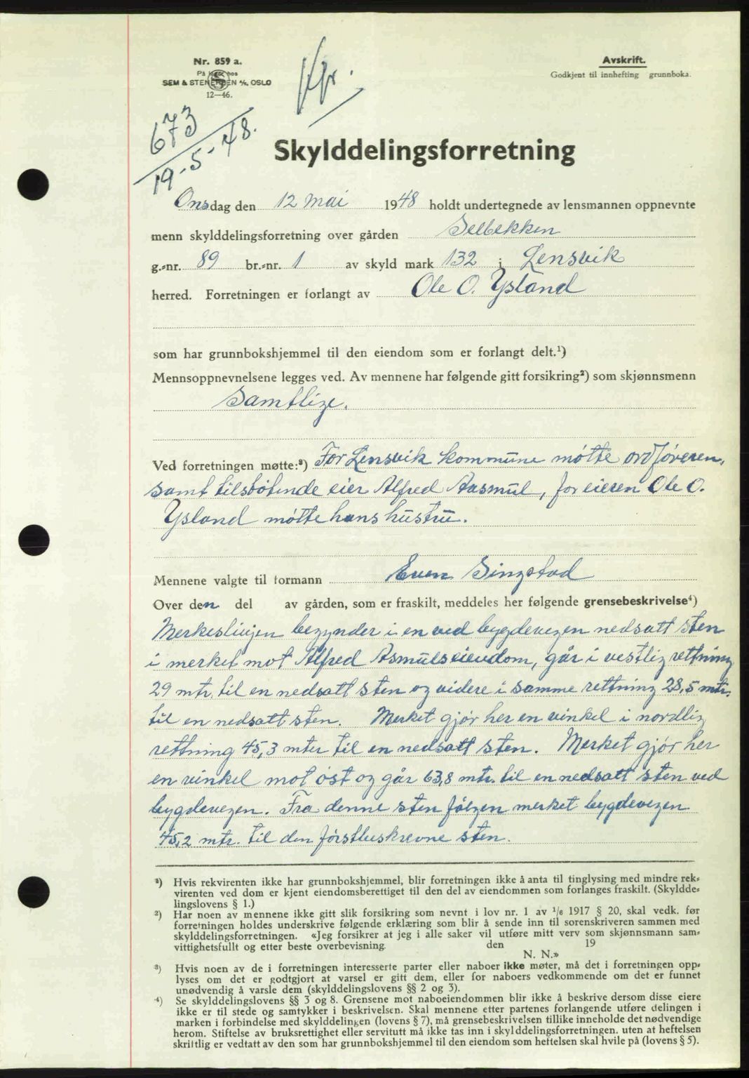 Fosen sorenskriveri, AV/SAT-A-1107/1/2/2C: Mortgage book no. A, 1946-1950, Diary no: : 673/1948