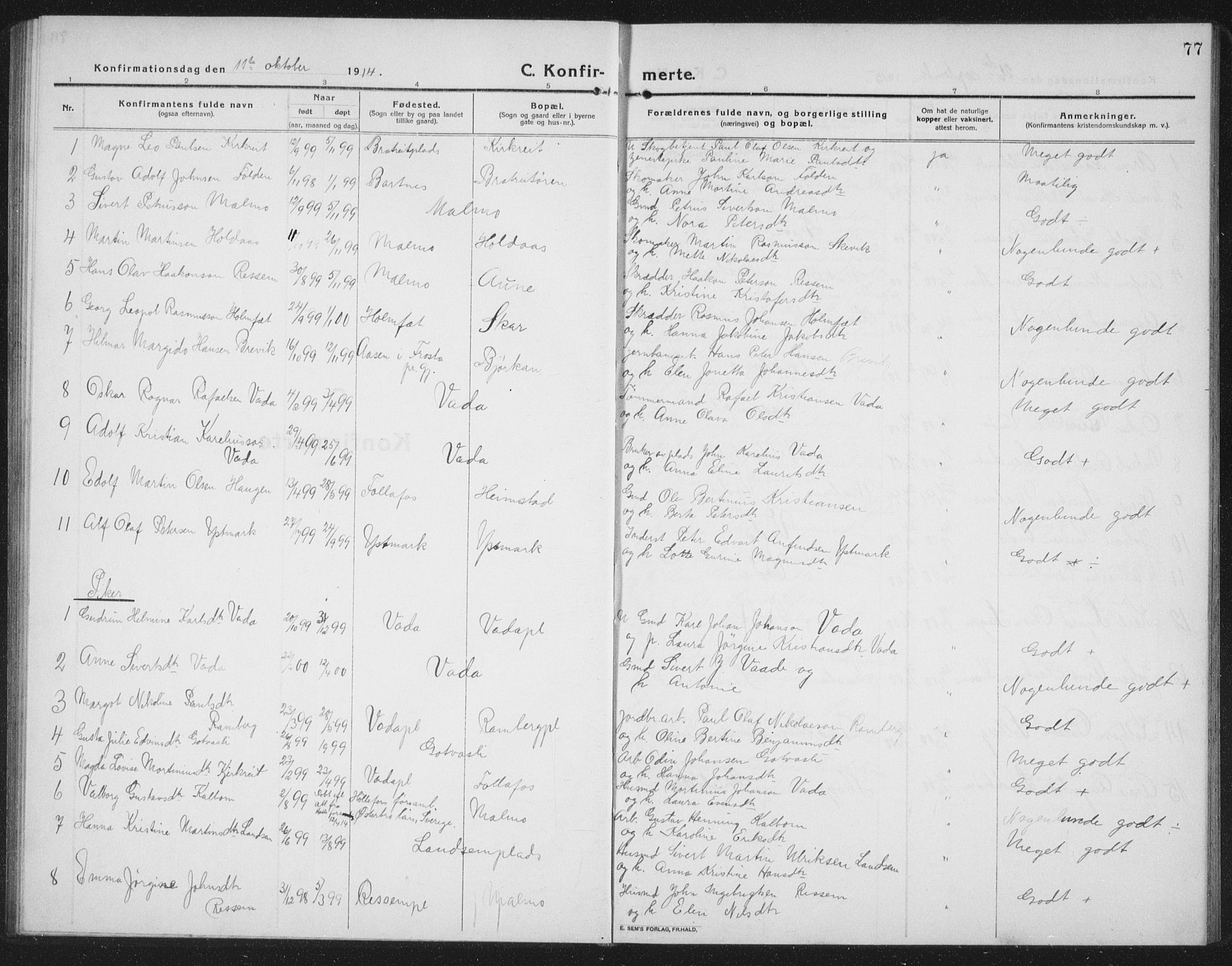Ministerialprotokoller, klokkerbøker og fødselsregistre - Nord-Trøndelag, SAT/A-1458/745/L0434: Parish register (copy) no. 745C03, 1914-1937, p. 77