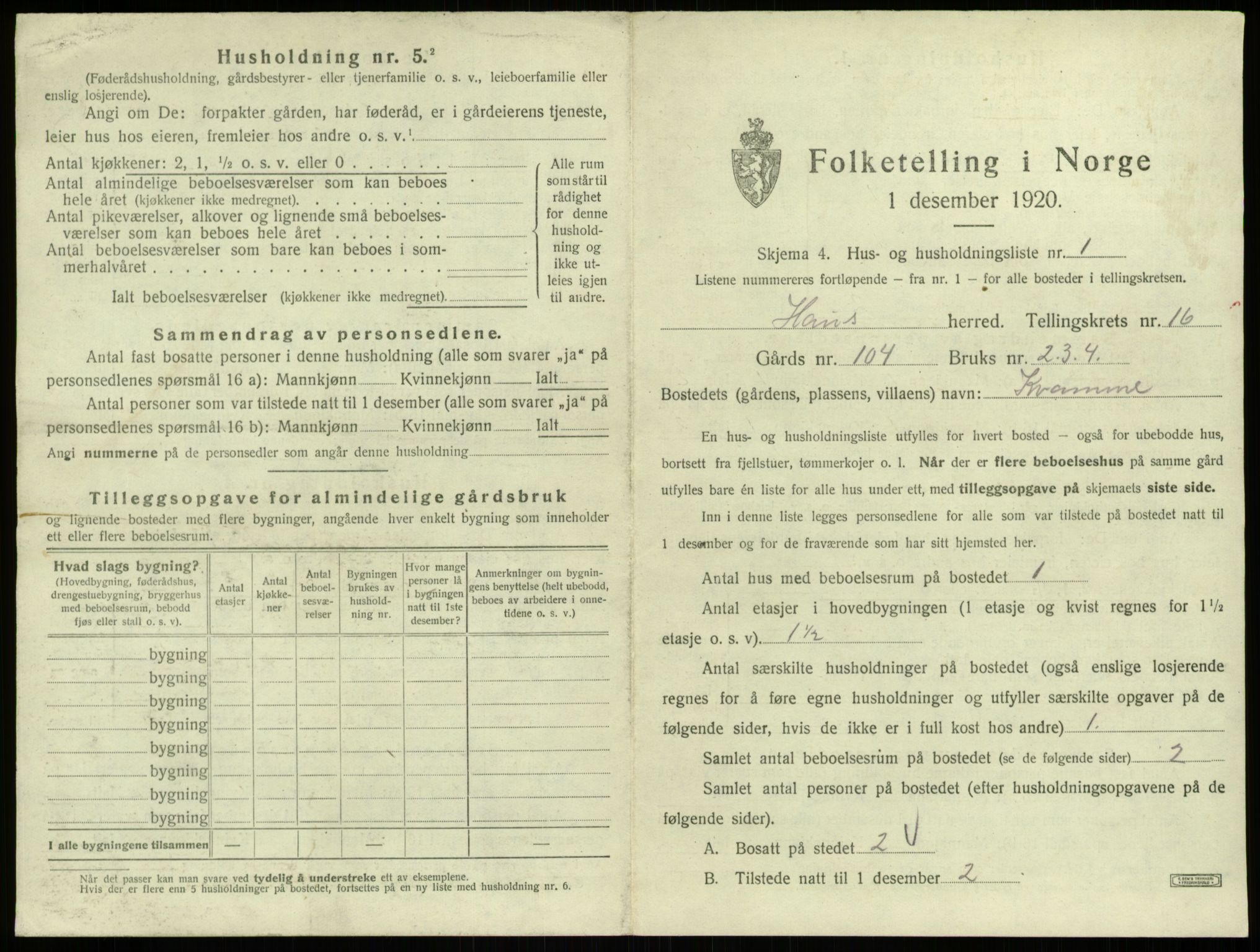 SAB, 1920 census for Haus, 1920, p. 1362