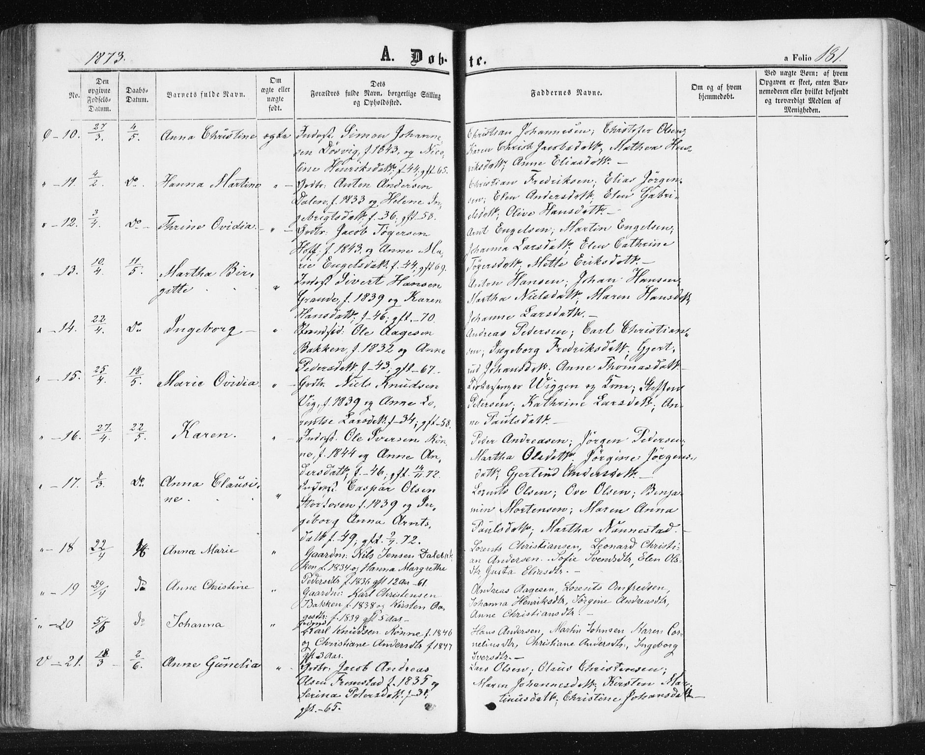 Ministerialprotokoller, klokkerbøker og fødselsregistre - Sør-Trøndelag, SAT/A-1456/659/L0737: Parish register (official) no. 659A07, 1857-1875, p. 181