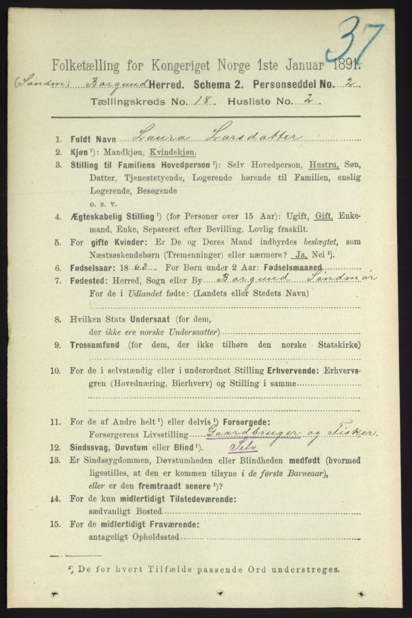 RA, 1891 census for 1531 Borgund, 1891, p. 5493