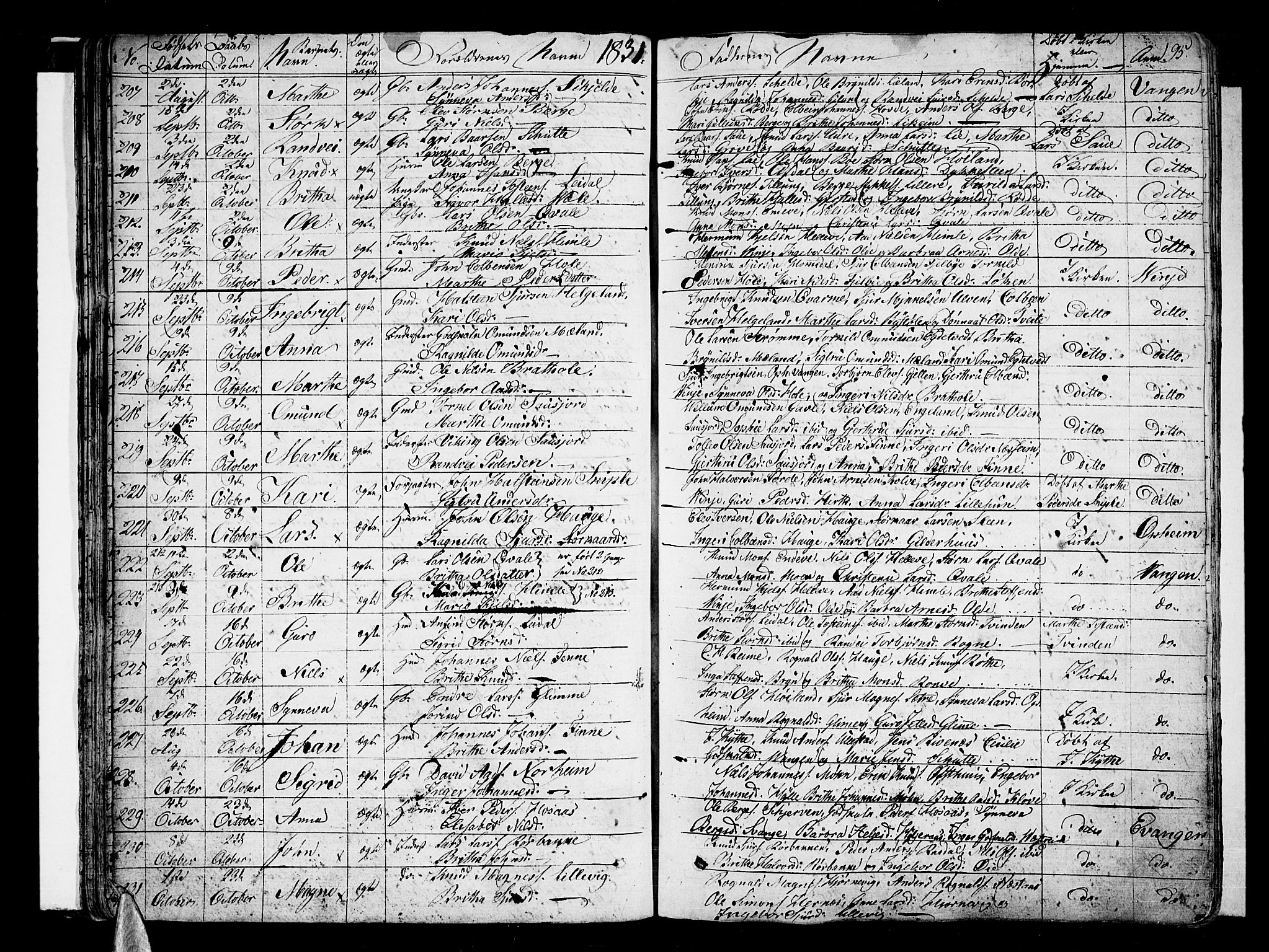 Voss sokneprestembete, AV/SAB-A-79001/H/Haa: Parish register (official) no. A 12, 1823-1837, p. 95