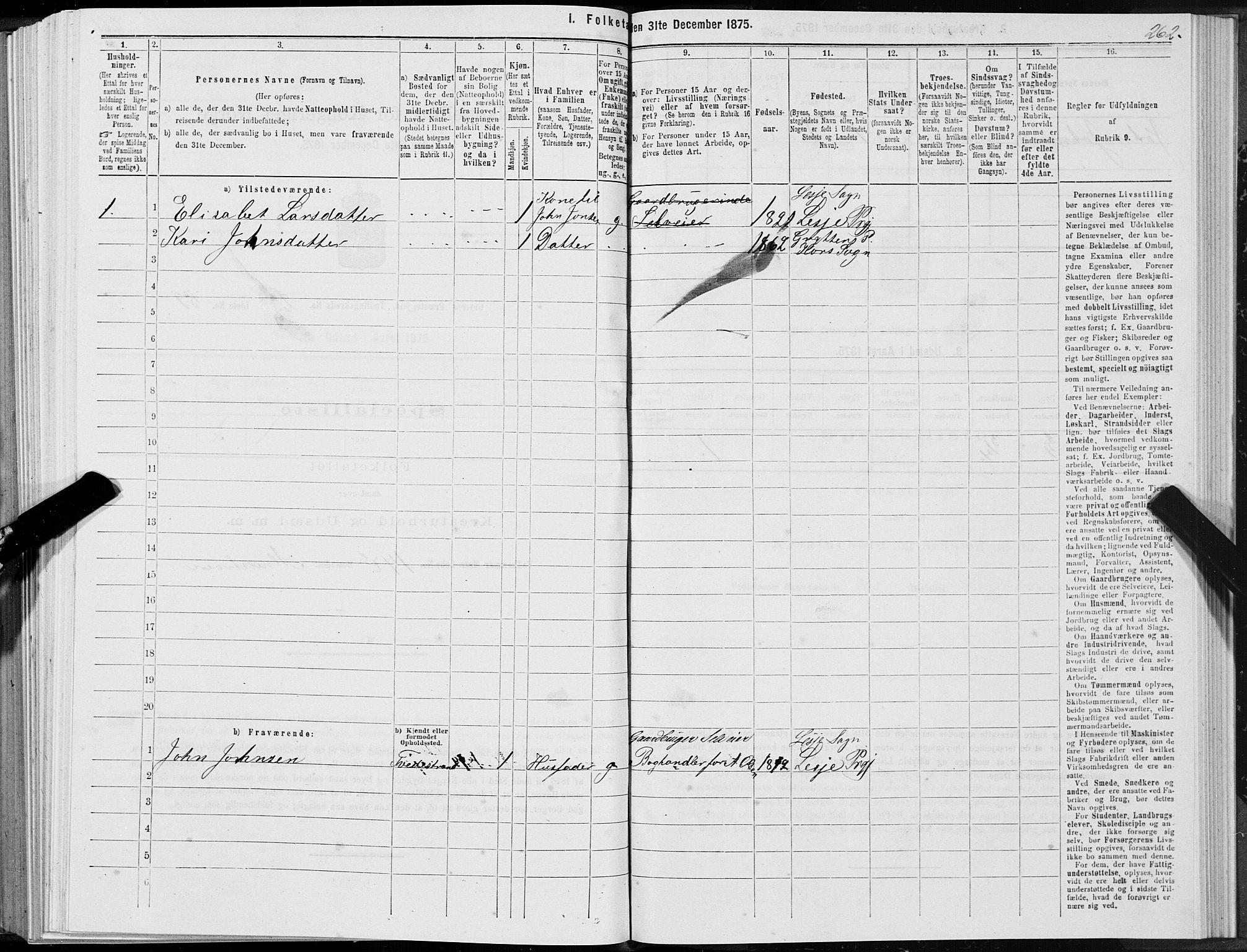 SAT, 1875 census for 1539P Grytten, 1875, p. 1262