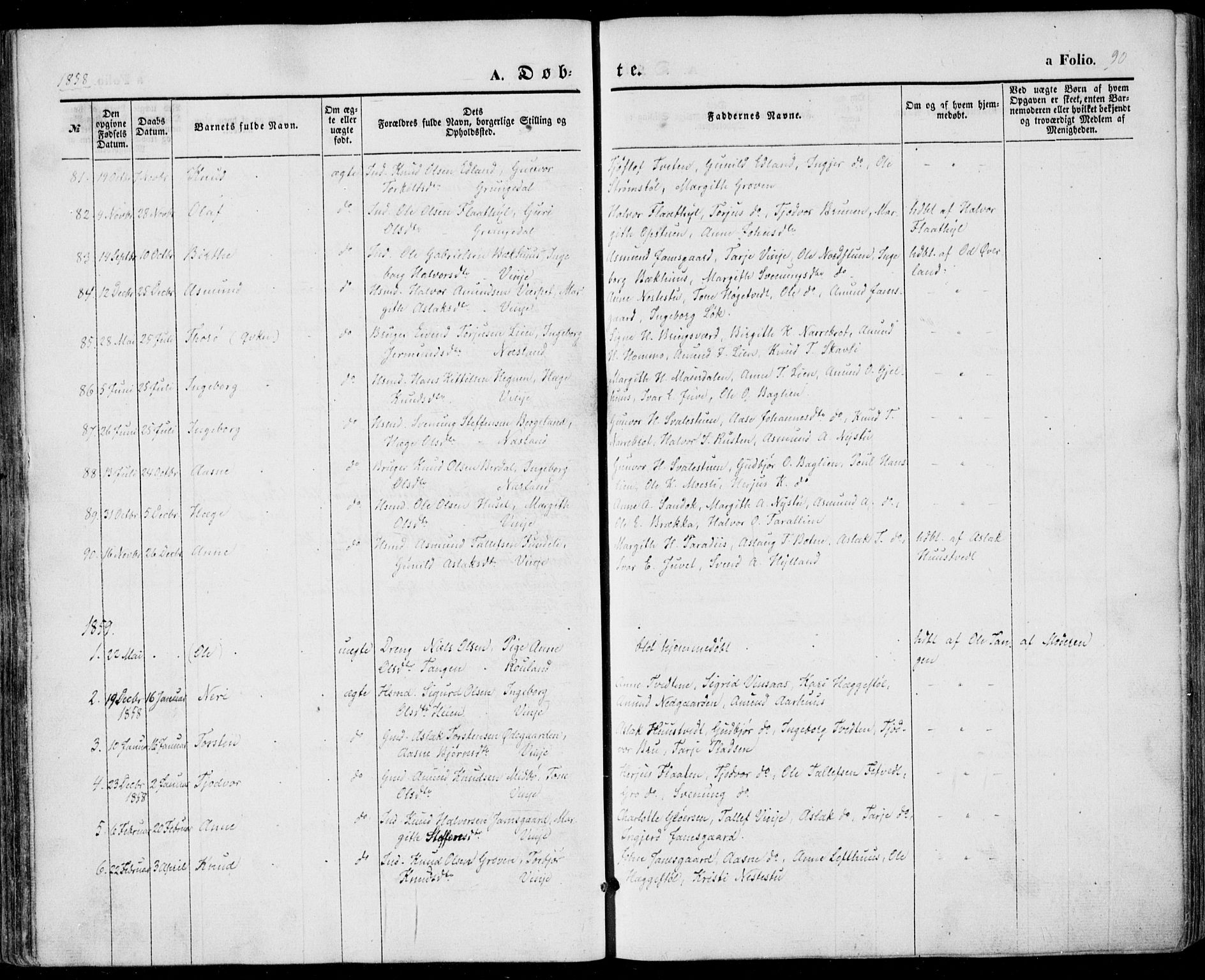 Vinje kirkebøker, SAKO/A-312/F/Fa/L0004: Parish register (official) no. I 4, 1843-1869, p. 90