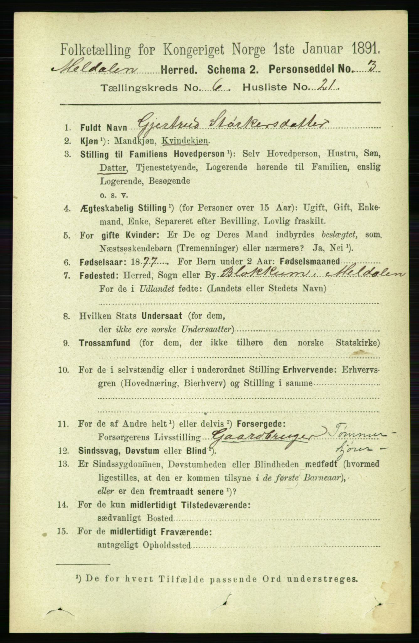 RA, 1891 census for 1636 Meldal, 1891, p. 3000