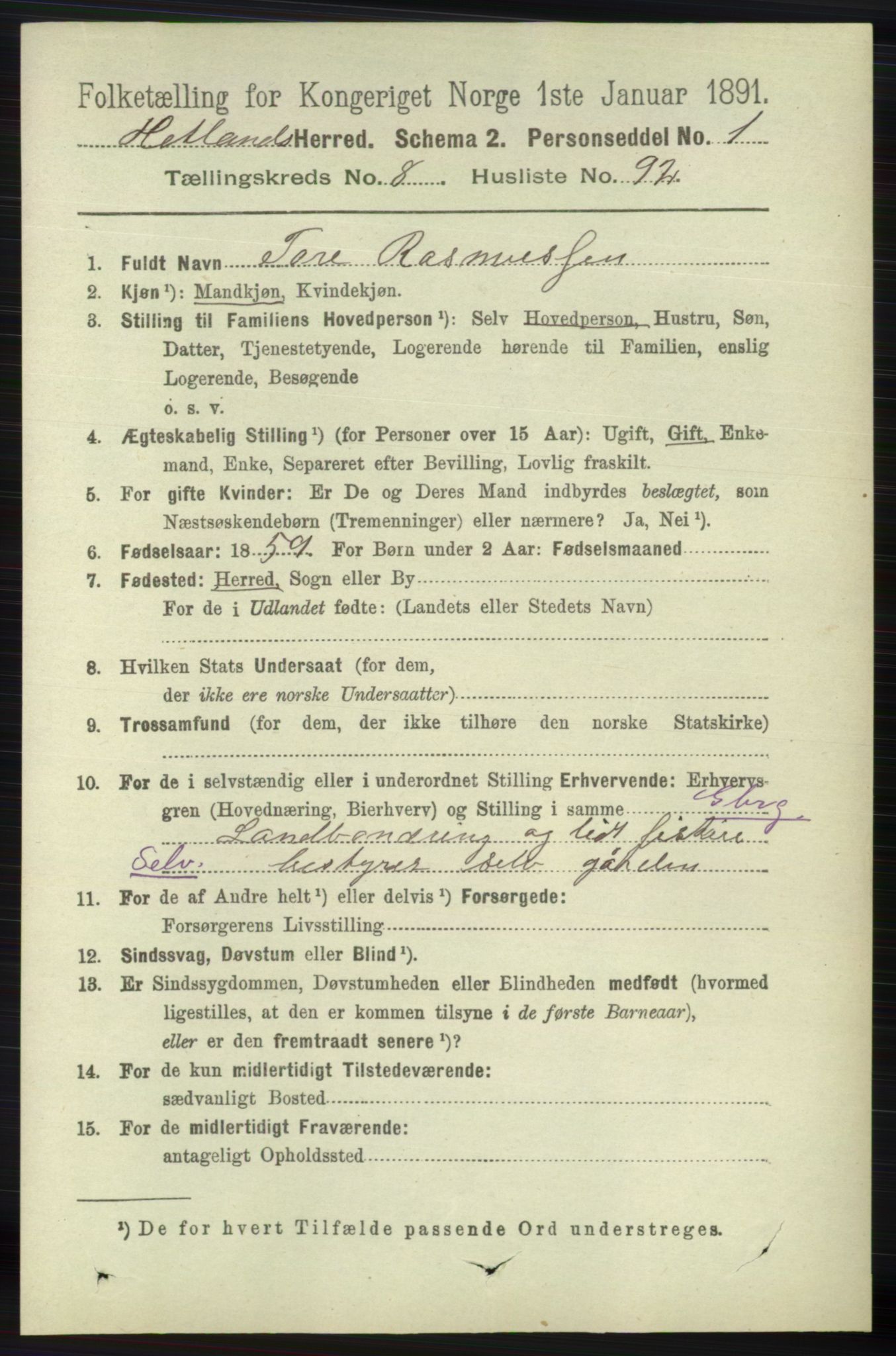 RA, 1891 census for 1126 Hetland, 1891, p. 4998