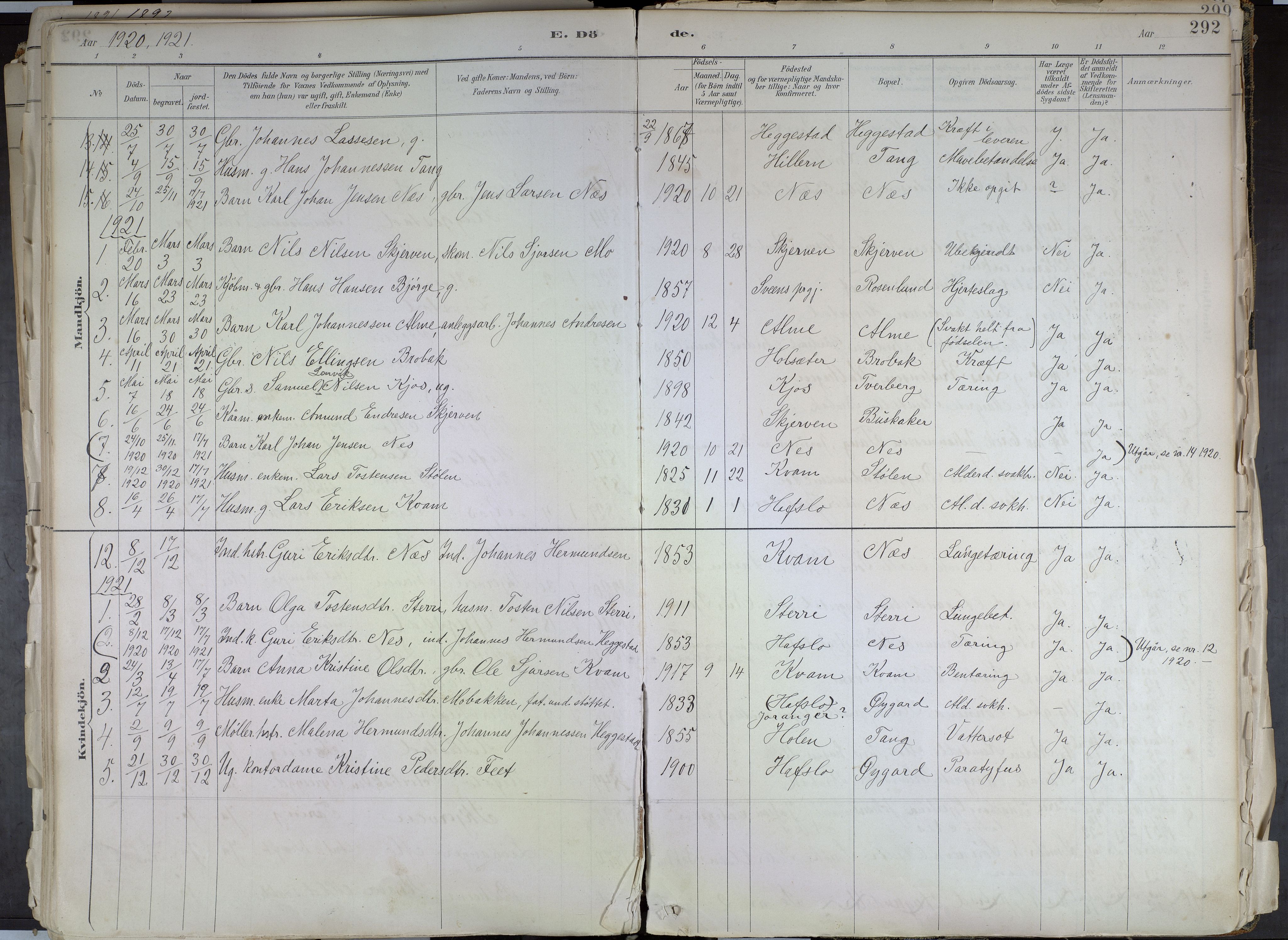 Hafslo sokneprestembete, SAB/A-80301/H/Haa/Haab/L0001: Parish register (official) no. B 1, 1886-1945, p. 292