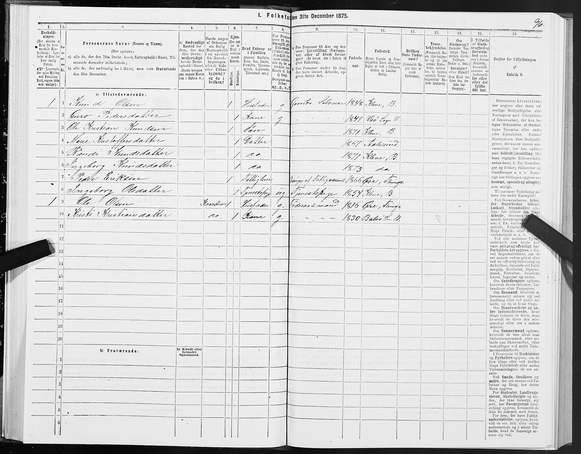 SAT, 1875 census for 1544P Bolsøy, 1875, p. 3096