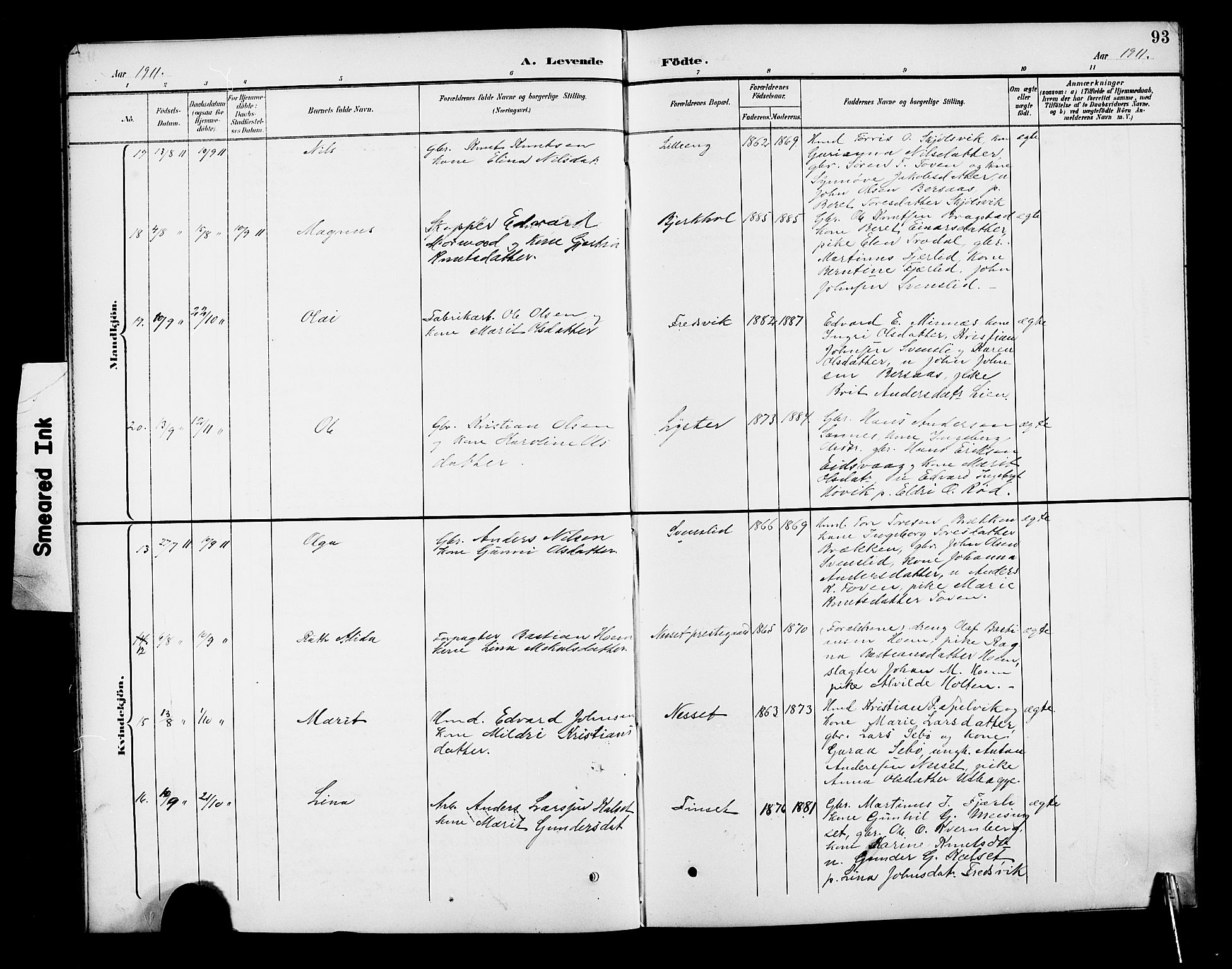 Ministerialprotokoller, klokkerbøker og fødselsregistre - Møre og Romsdal, AV/SAT-A-1454/551/L0632: Parish register (copy) no. 551C04, 1894-1920, p. 93