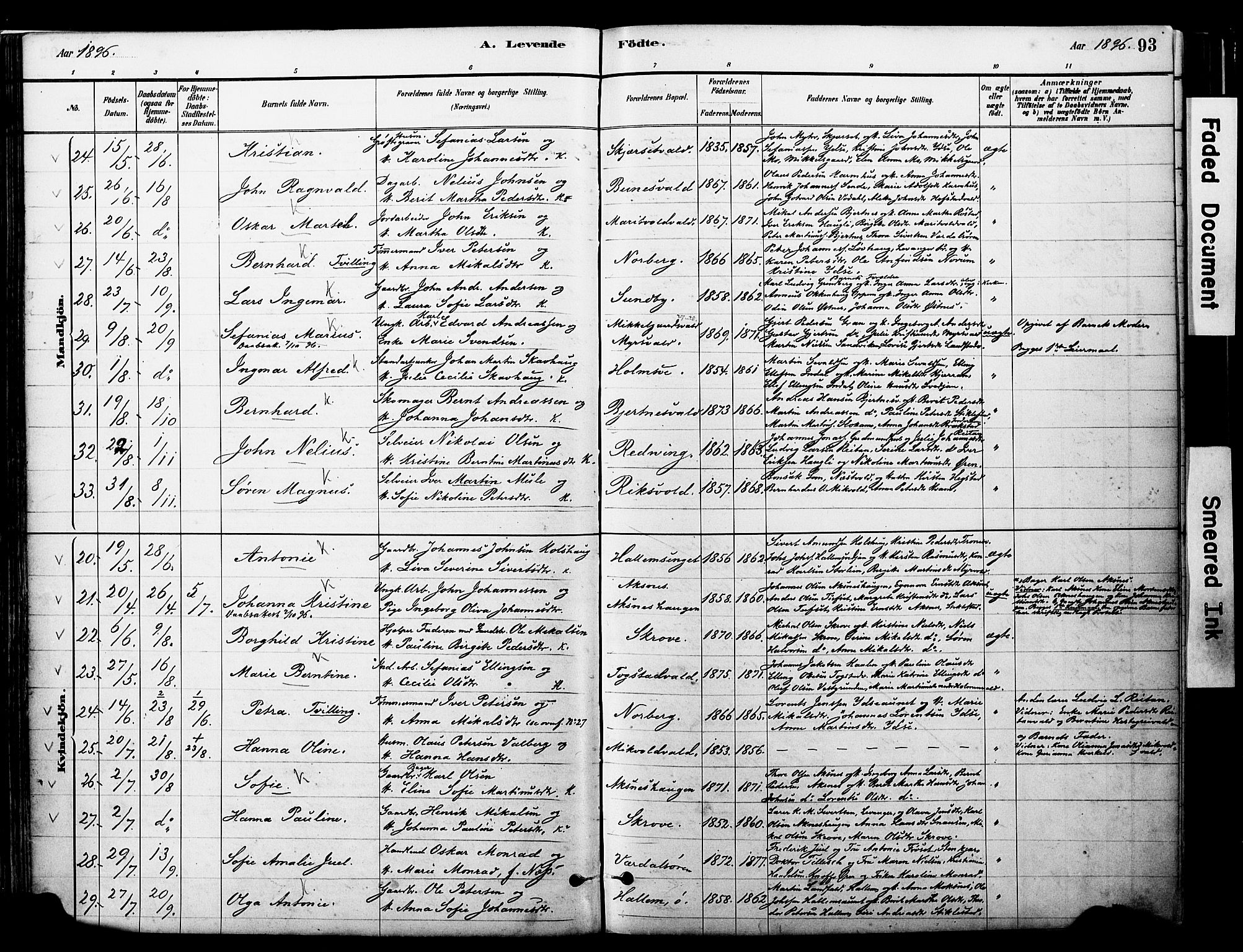Ministerialprotokoller, klokkerbøker og fødselsregistre - Nord-Trøndelag, SAT/A-1458/723/L0244: Parish register (official) no. 723A13, 1881-1899, p. 93