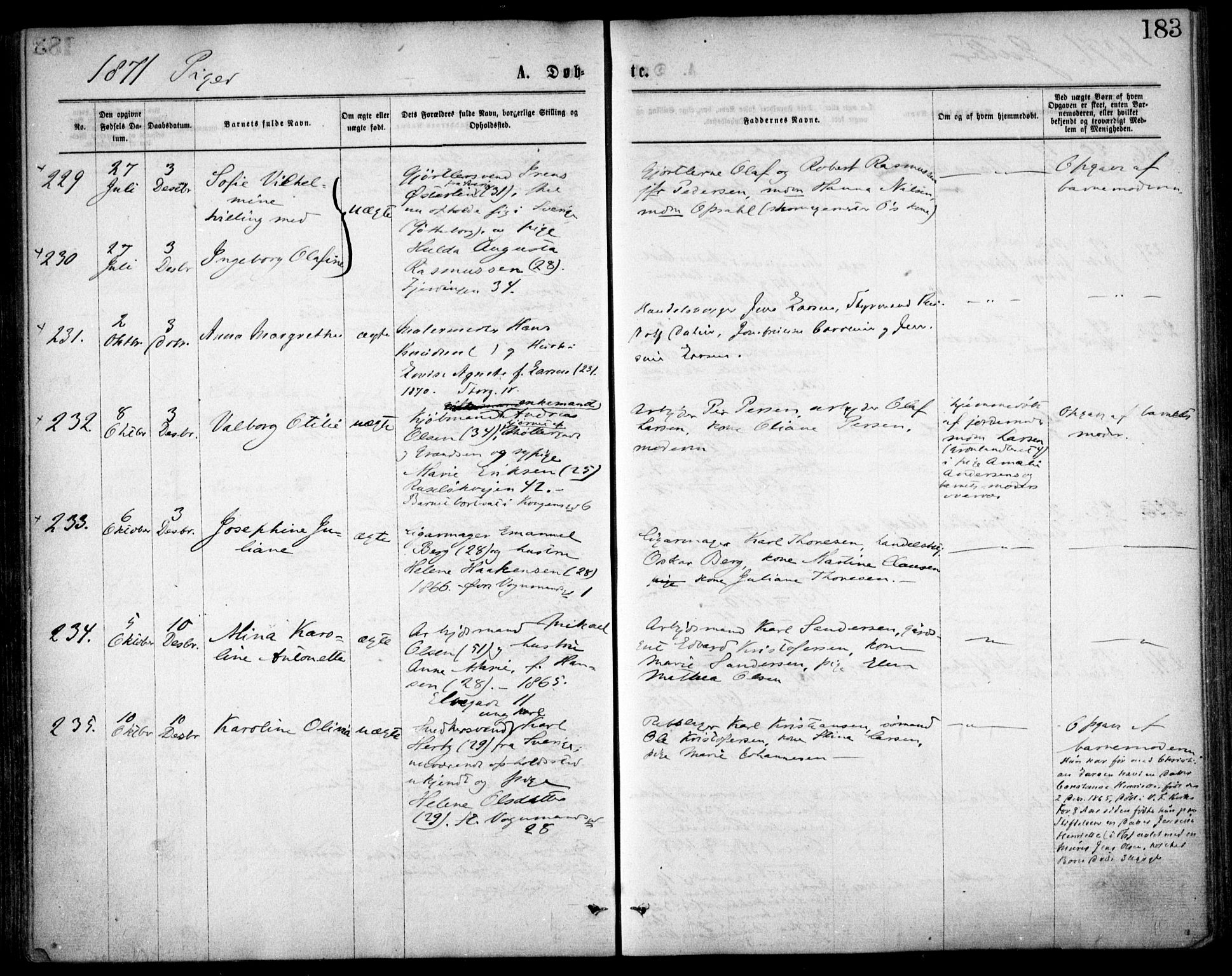 Oslo domkirke Kirkebøker, SAO/A-10752/F/Fa/L0017: Parish register (official) no. 17, 1869-1878, p. 183