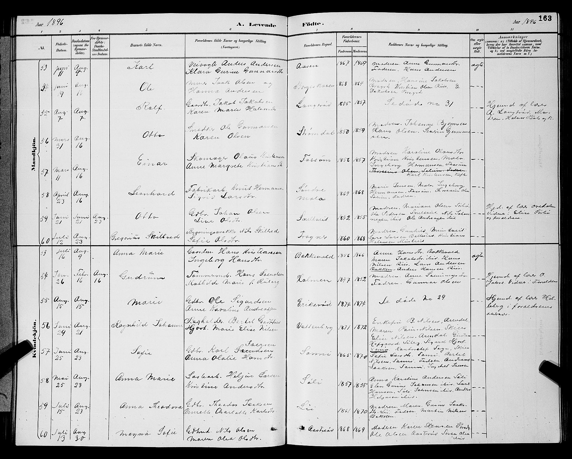 Gjerpen kirkebøker, AV/SAKO-A-265/G/Ga/L0002: Parish register (copy) no. I 2, 1883-1900, p. 163