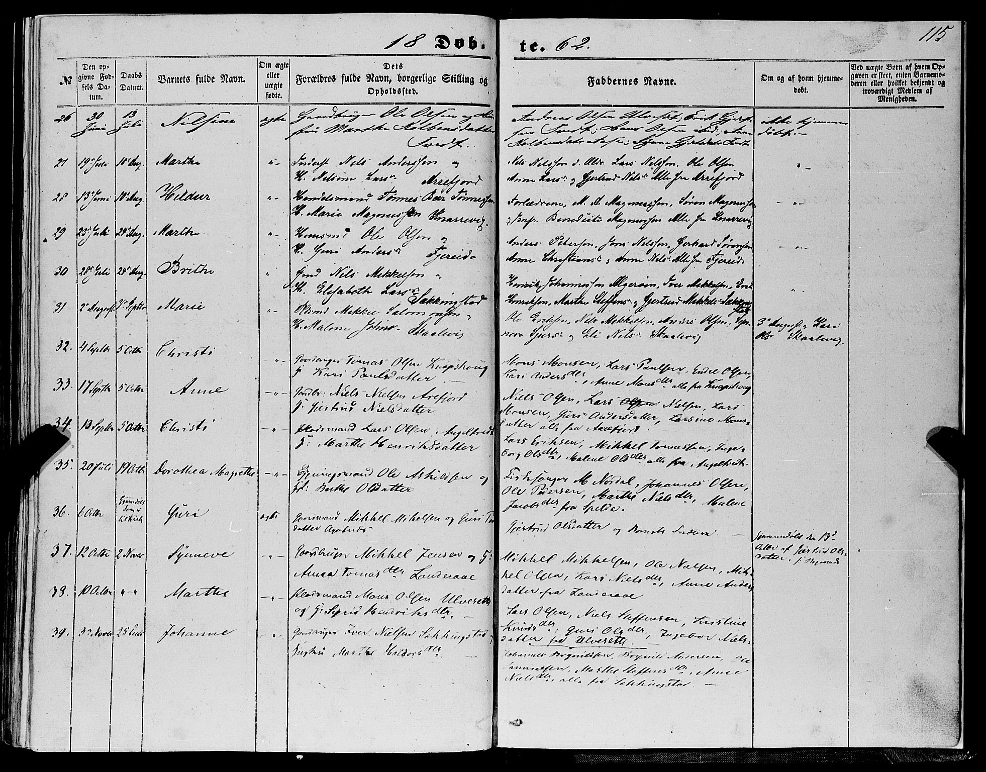 Fjell sokneprestembete, SAB/A-75301/H/Haa: Parish register (official) no. A 2, 1847-1864, p. 115