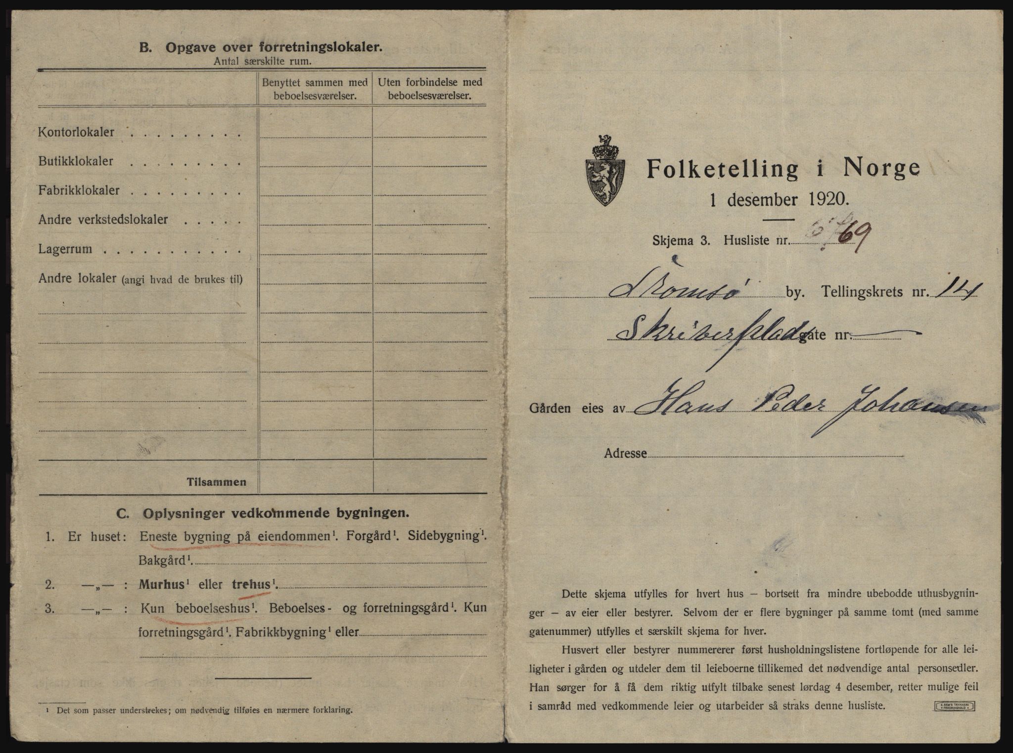 SATØ, 1920 census for Tromsø, 1920, p. 2397