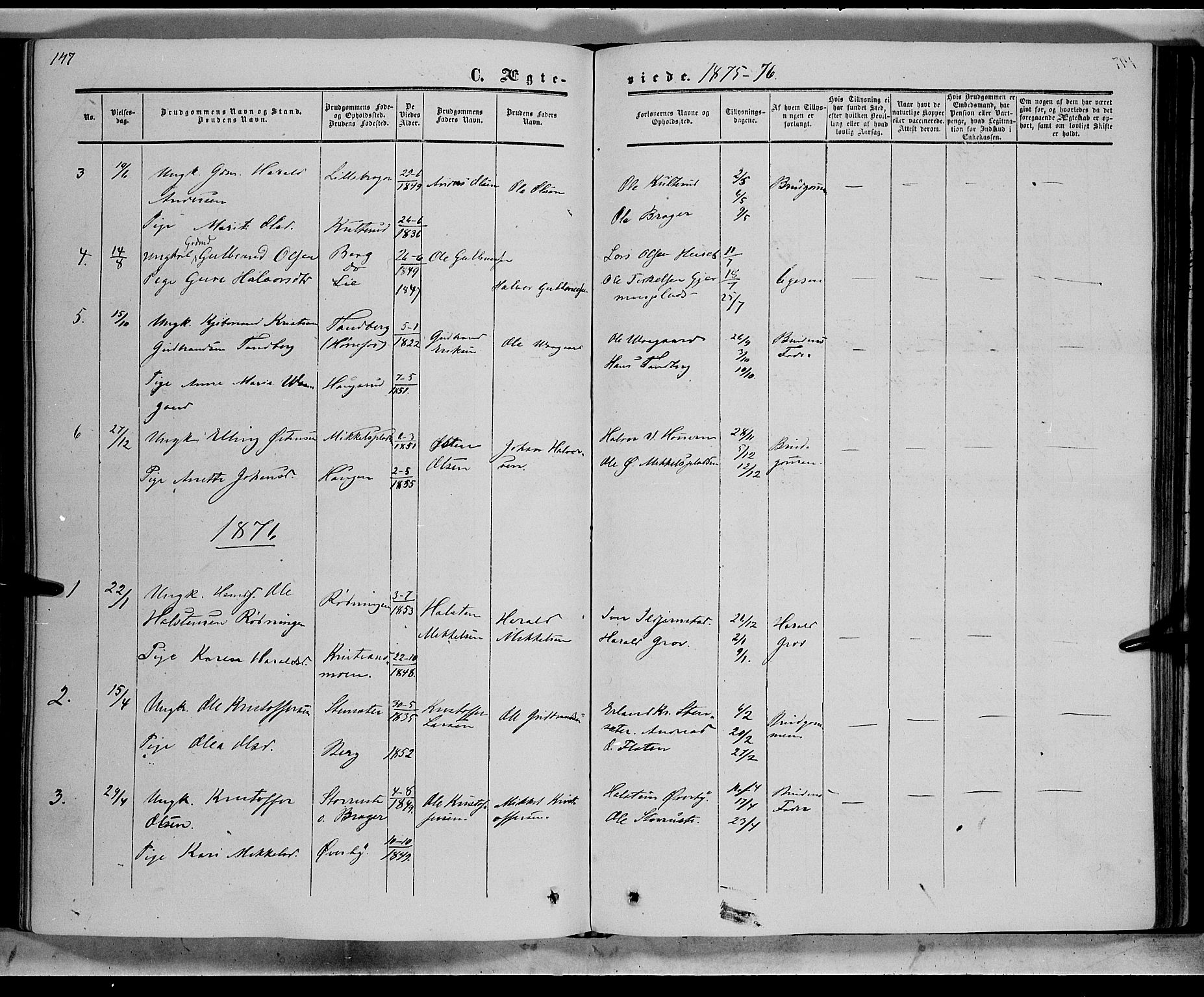 Sør-Aurdal prestekontor, SAH/PREST-128/H/Ha/Haa/L0007: Parish register (official) no. 7, 1849-1876, p. 147