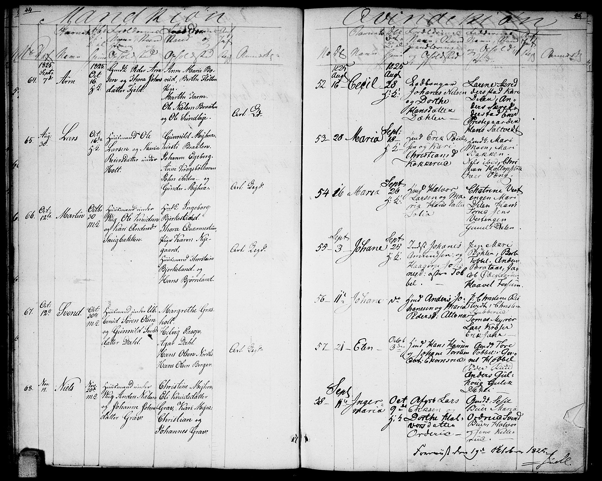 Enebakk prestekontor Kirkebøker, AV/SAO-A-10171c/F/Fa/L0007: Parish register (official) no. I 7, 1823-1832, p. 44-45