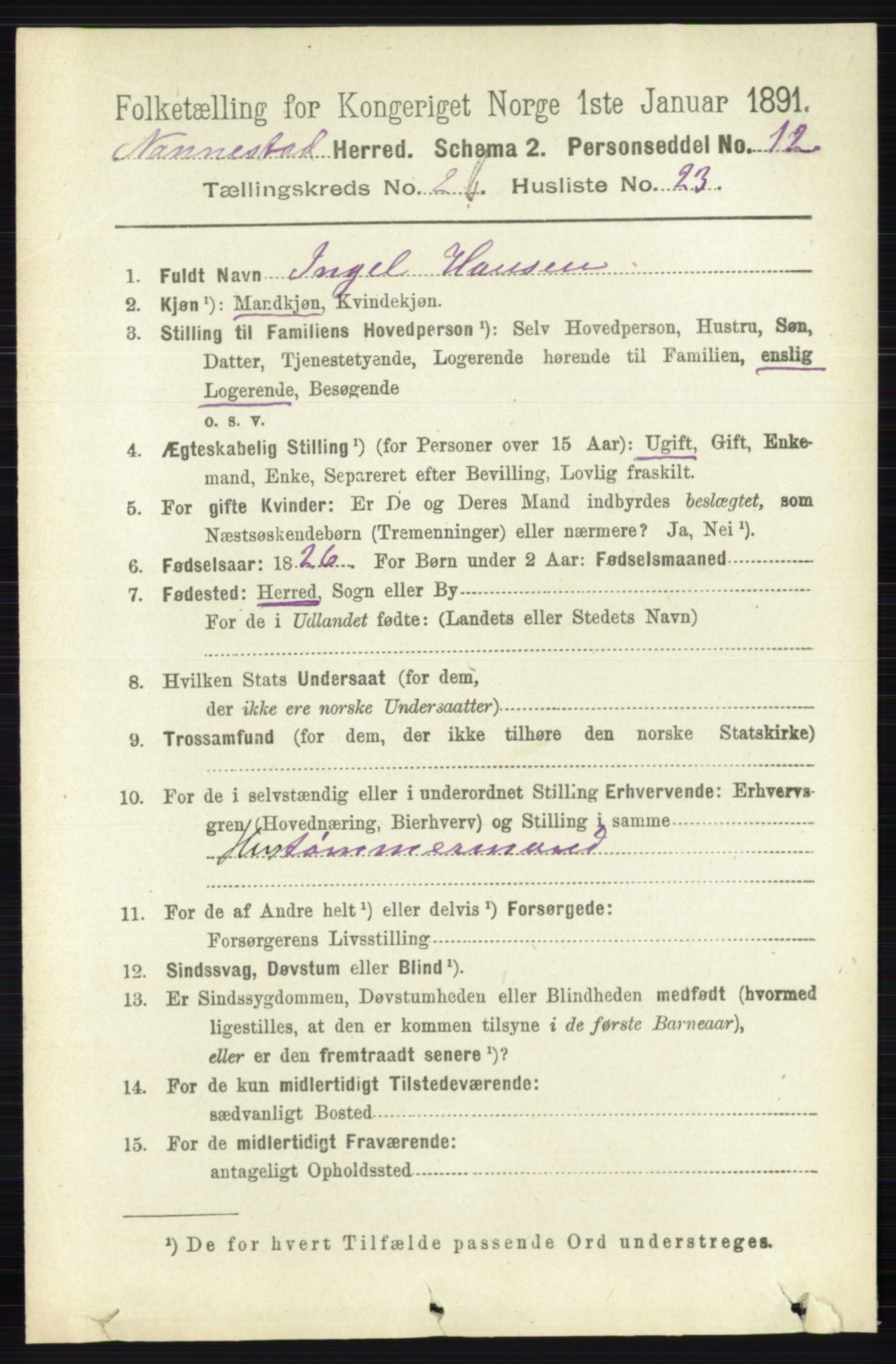 RA, 1891 census for 0238 Nannestad, 1891, p. 1270