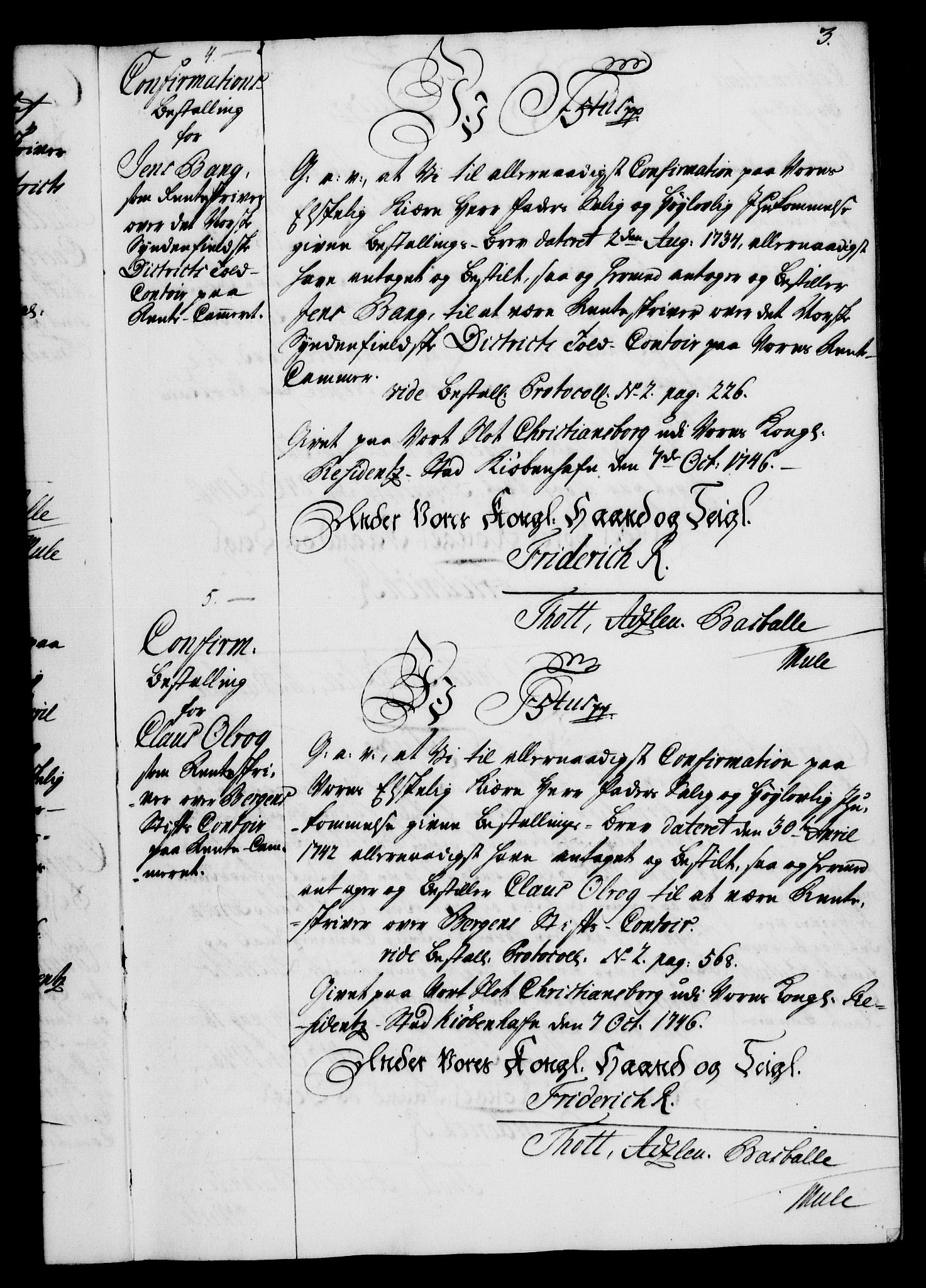 Rentekammeret, Kammerkanselliet, RA/EA-3111/G/Gg/Ggg/L0002: Norsk konfirmasjonsbestallingsprotokoll med register (merket RK 53.32), 1746-1748, p. 3