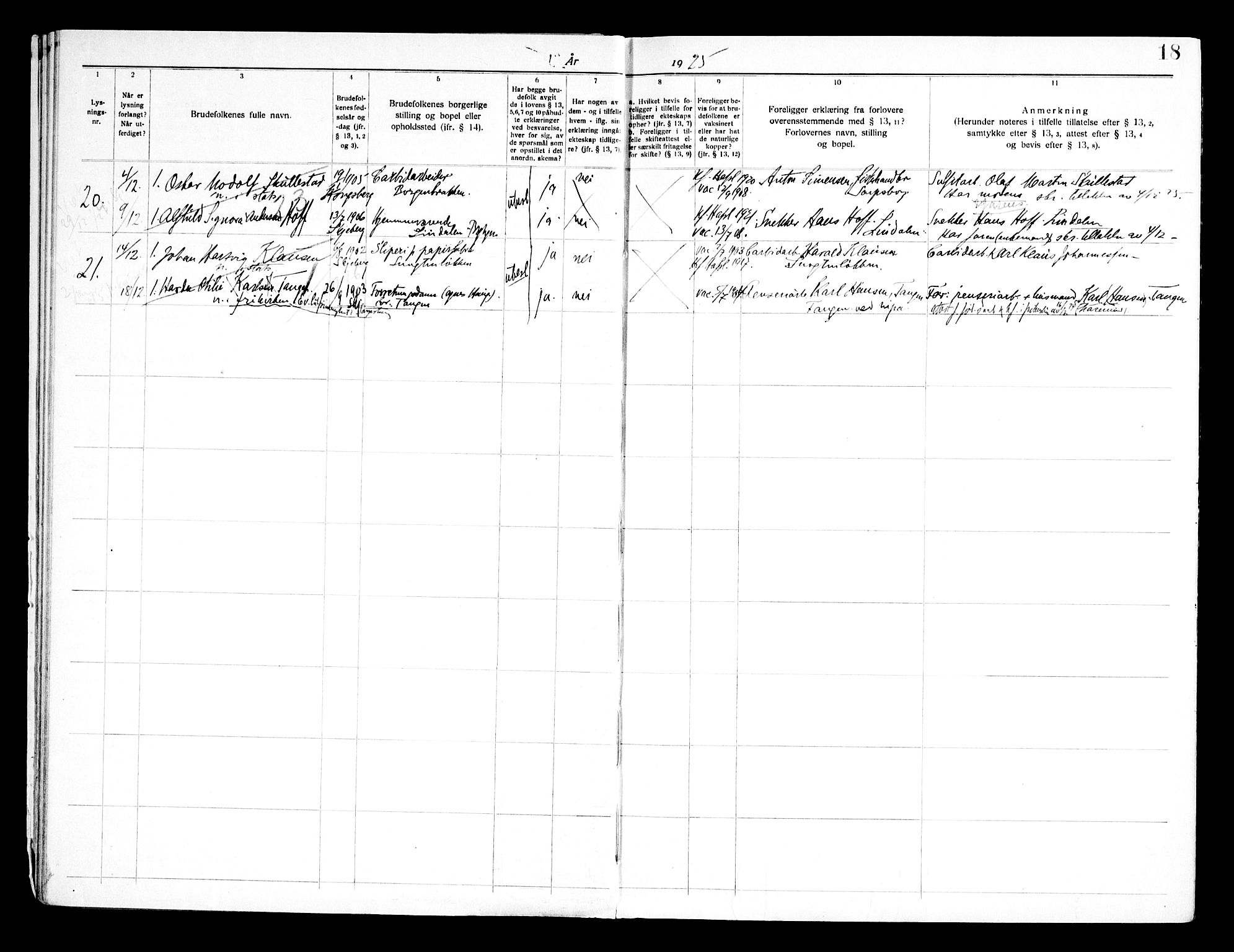 Skjeberg prestekontor Kirkebøker, SAO/A-10923/H/Hc/L0001: Banns register no. III 1, 1919-1949, p. 18