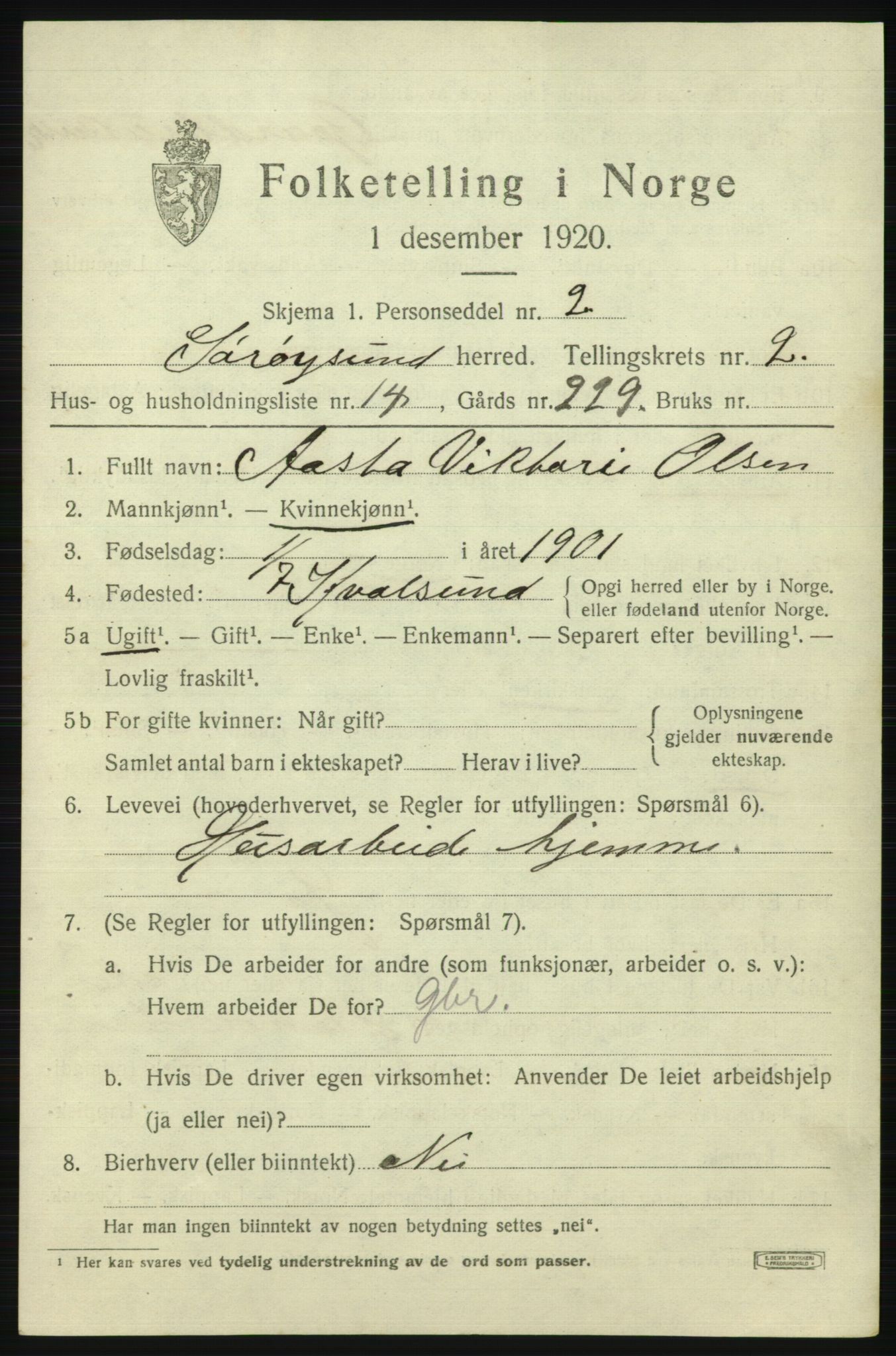 SATØ, 1920 census for Sørøysund rural district, 1920, p. 908