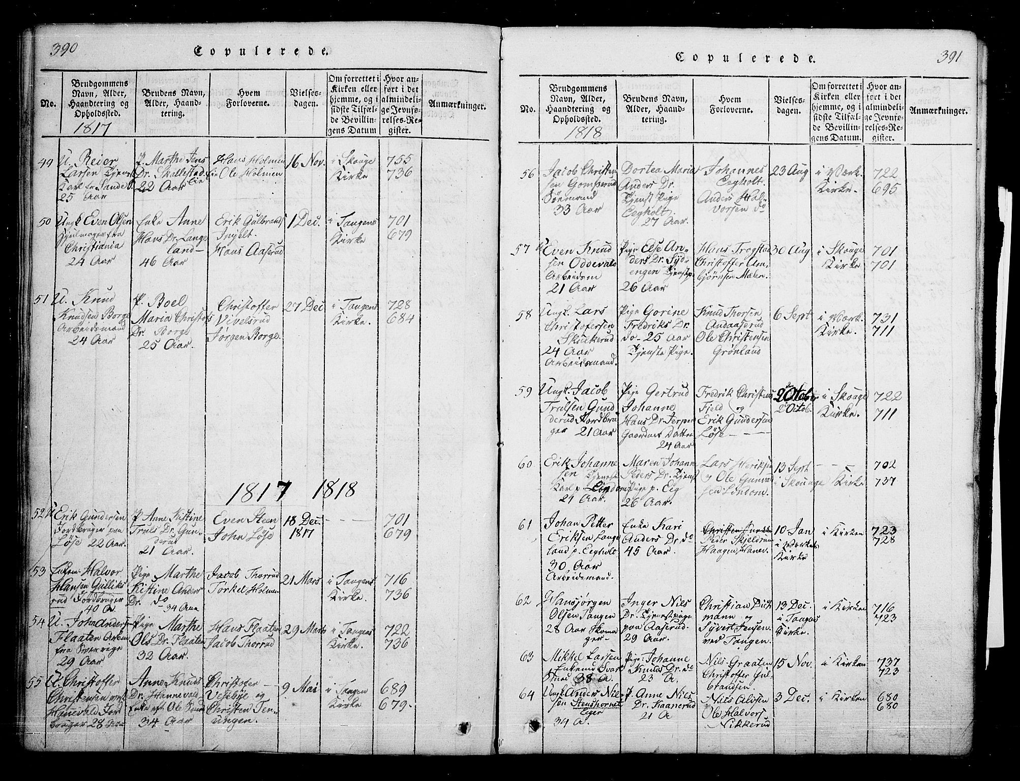 Skoger kirkebøker, AV/SAKO-A-59/G/Ga/L0001: Parish register (copy) no. I 1, 1814-1845, p. 390-391