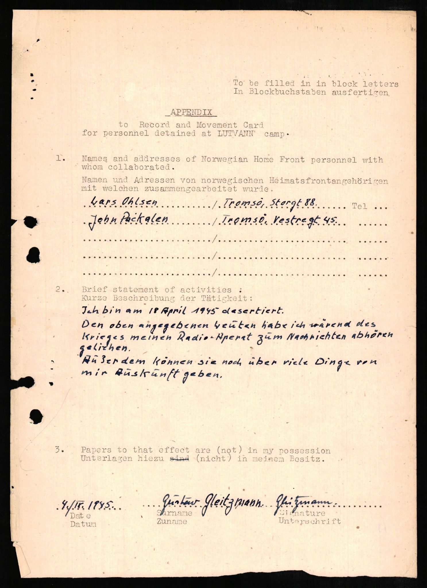 Forsvaret, Forsvarets overkommando II, AV/RA-RAFA-3915/D/Db/L0009: CI Questionaires. Tyske okkupasjonsstyrker i Norge. Tyskere., 1945-1946, p. 536