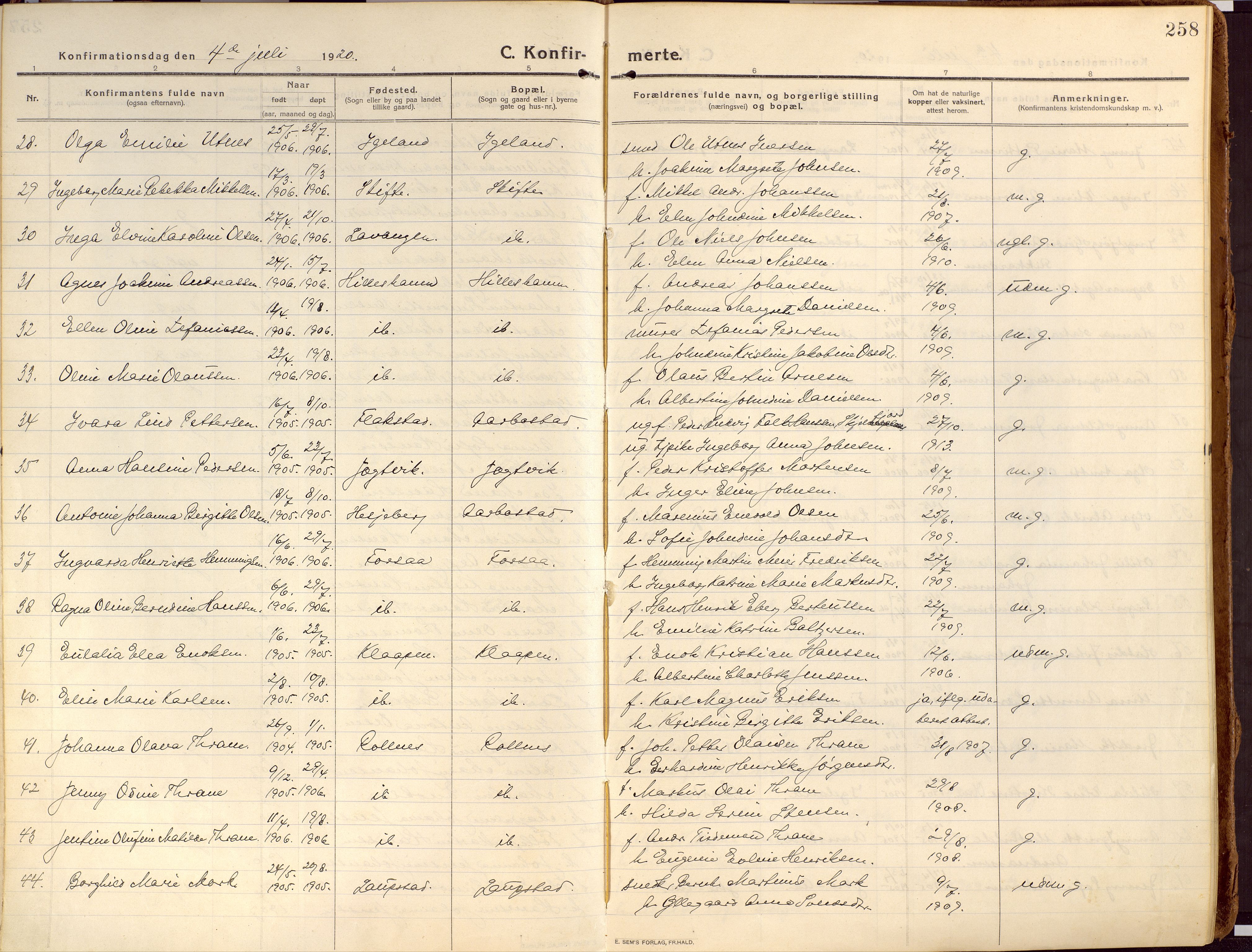 Ibestad sokneprestembete, SATØ/S-0077/H/Ha/Haa/L0018kirke: Parish register (official) no. 18, 1915-1929, p. 258