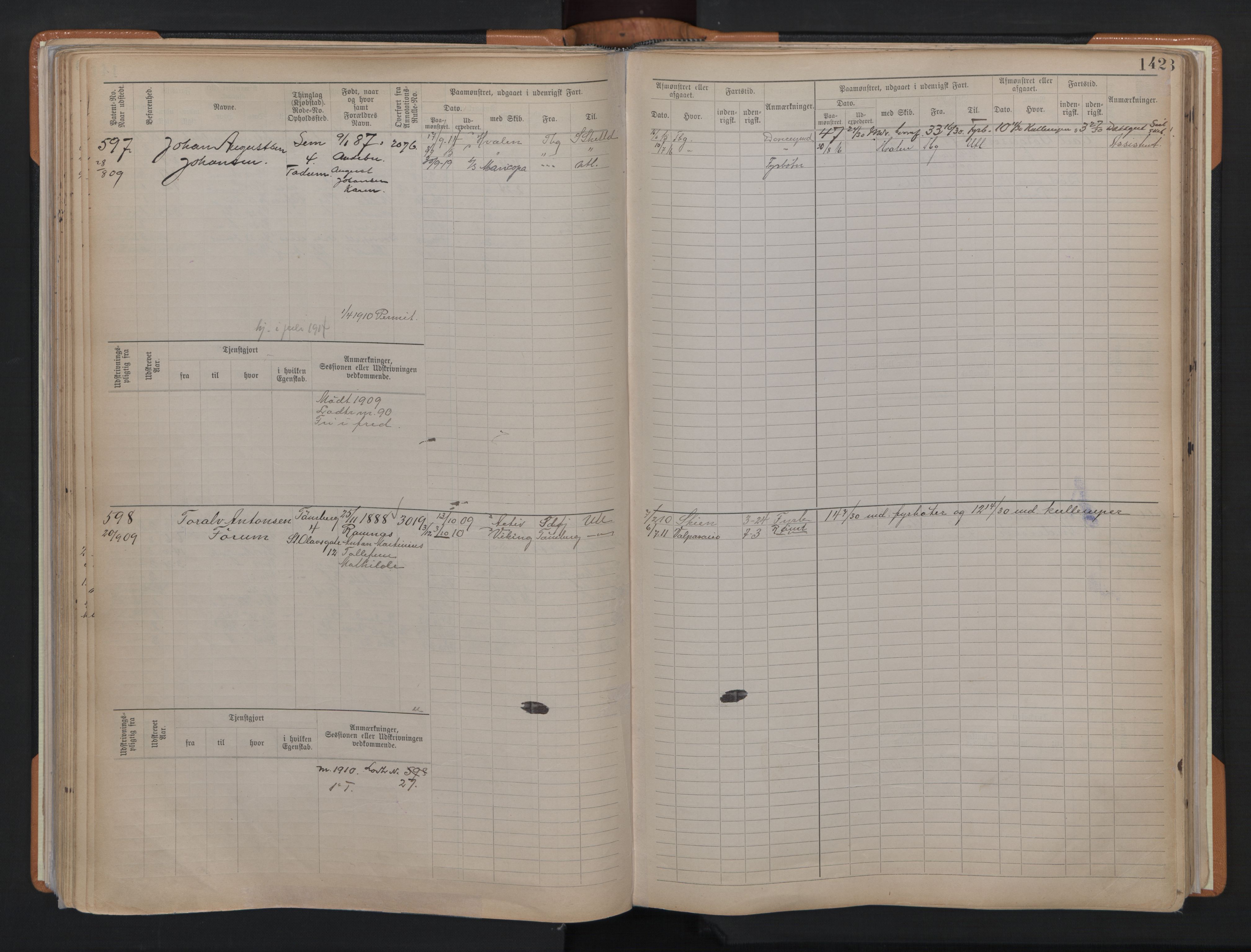 Tønsberg innrulleringskontor, AV/SAKO-A-786/F/Fe/L0004: Maskinist- og fyrbøterrulle Patent nr. 315-1079, 1902-1922, p. 142