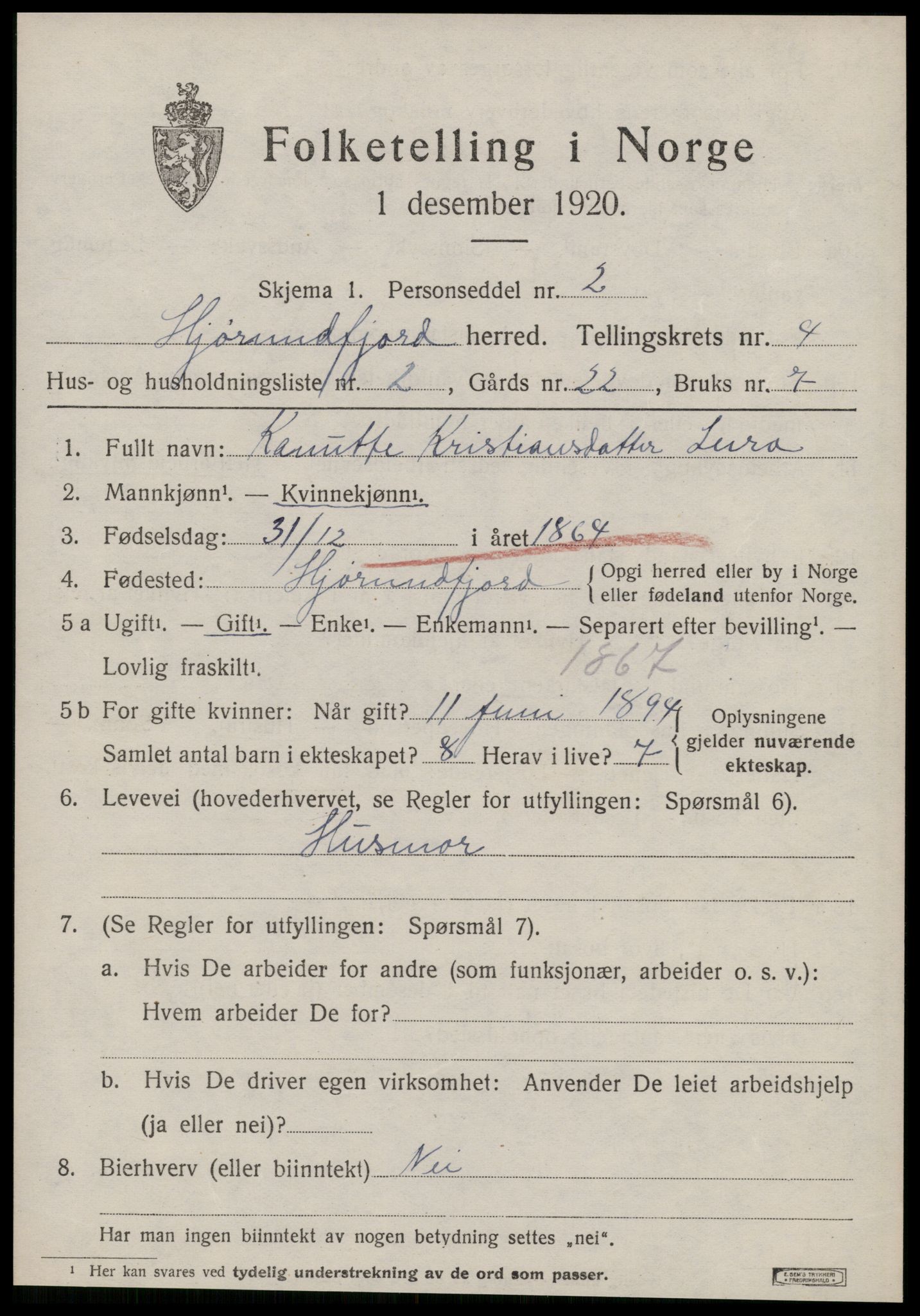 SAT, 1920 census for Hjørundfjord, 1920, p. 1485