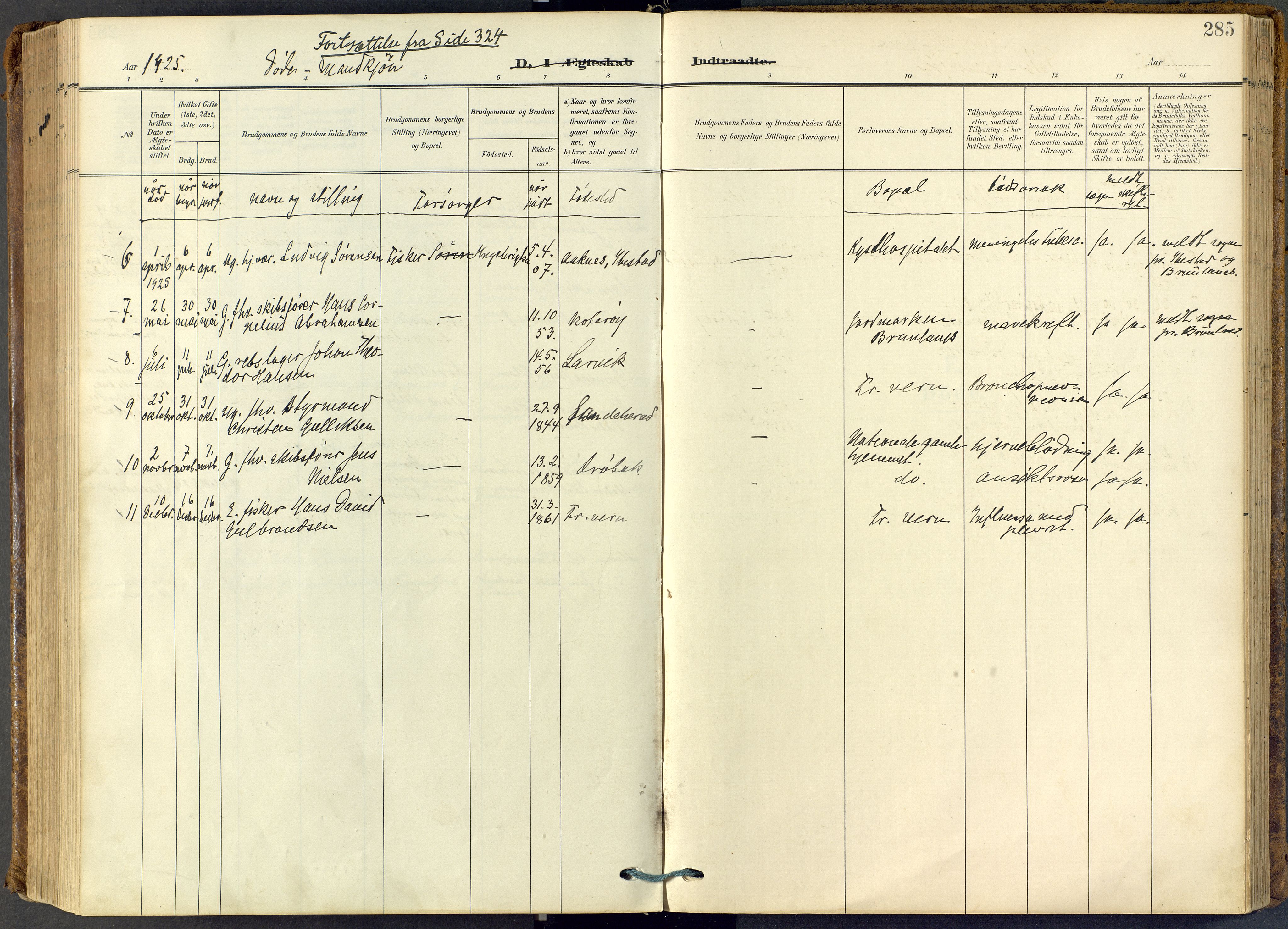 Stavern kirkebøker, SAKO/A-318/F/Fa/L0009: Parish register (official) no. 9, 1906-1955, p. 285