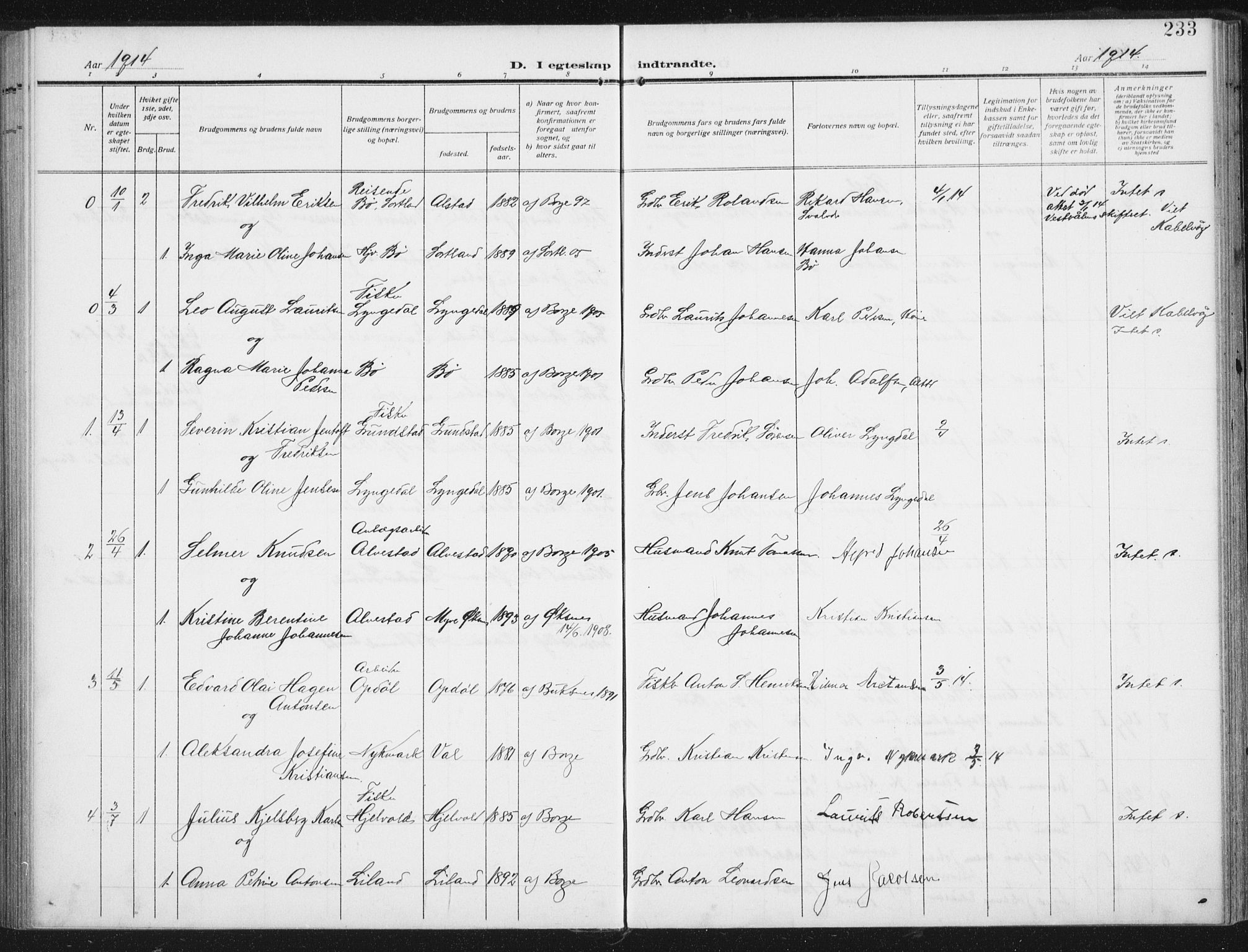 Ministerialprotokoller, klokkerbøker og fødselsregistre - Nordland, SAT/A-1459/880/L1135: Parish register (official) no. 880A09, 1908-1919, p. 233